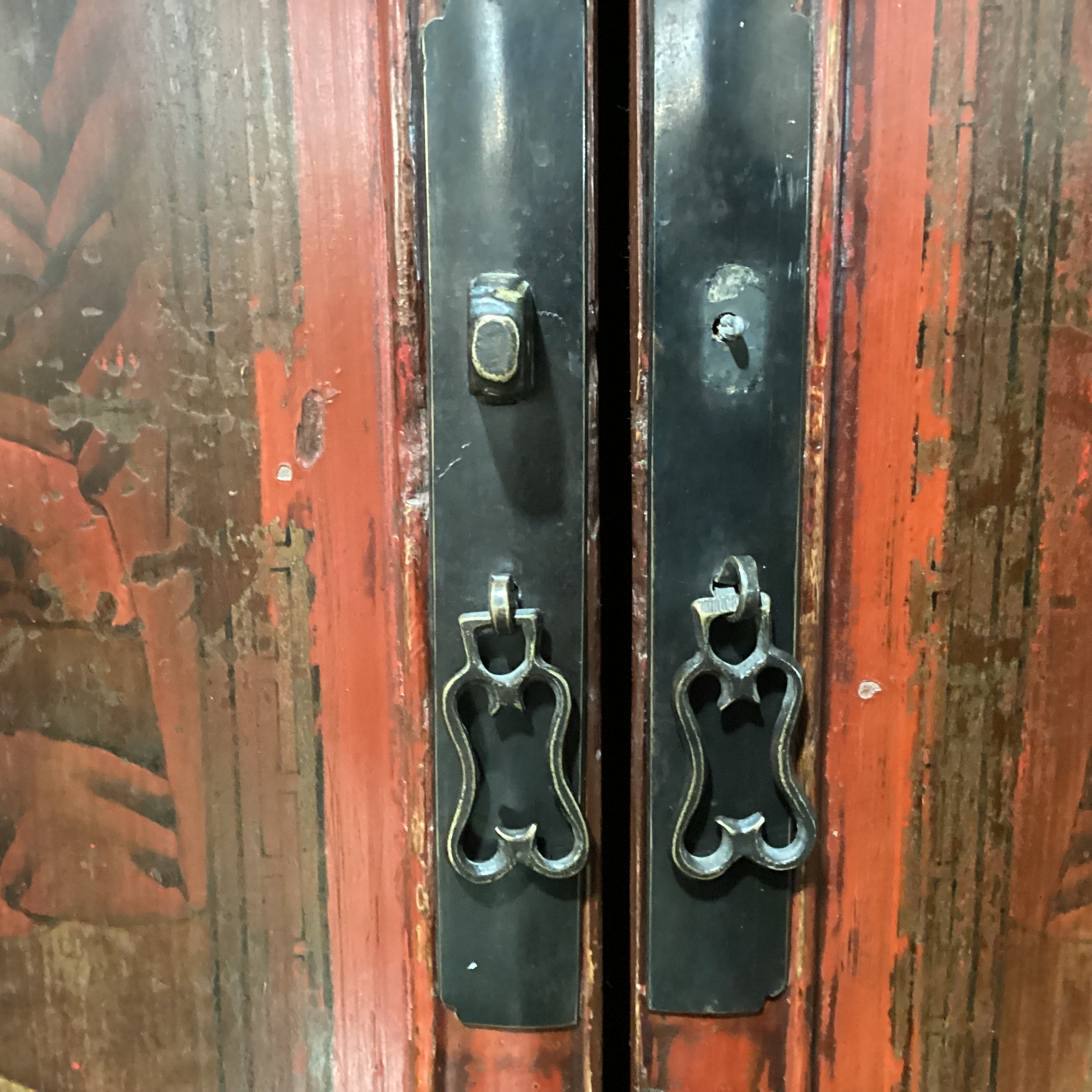 Antique Asian Red Lacquered 2 Door Armoire 45"x 23"x 77"