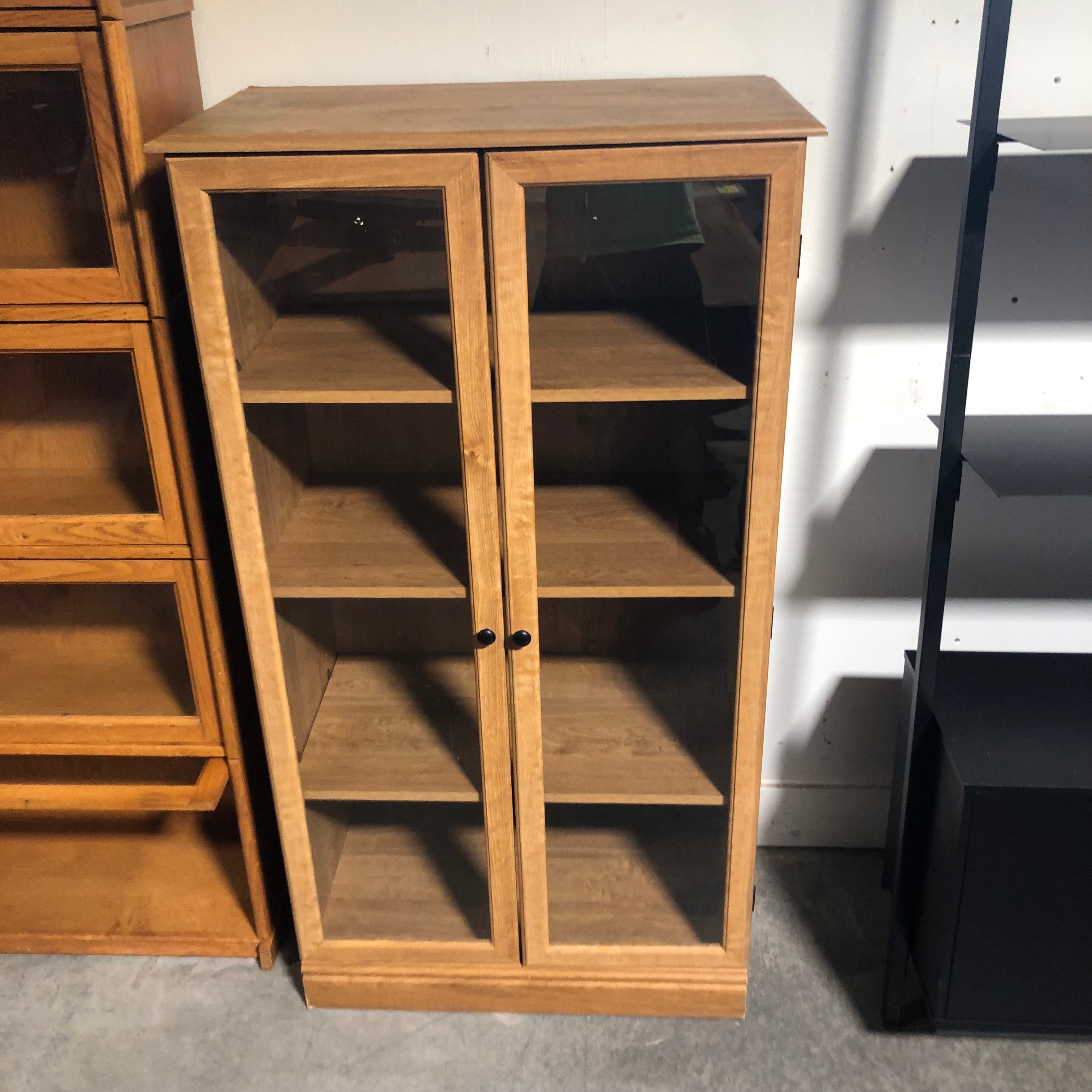 Solid Light Finish Finish 3 Shelf Wood & Glass Bookcase 30"x 16"x 55"
