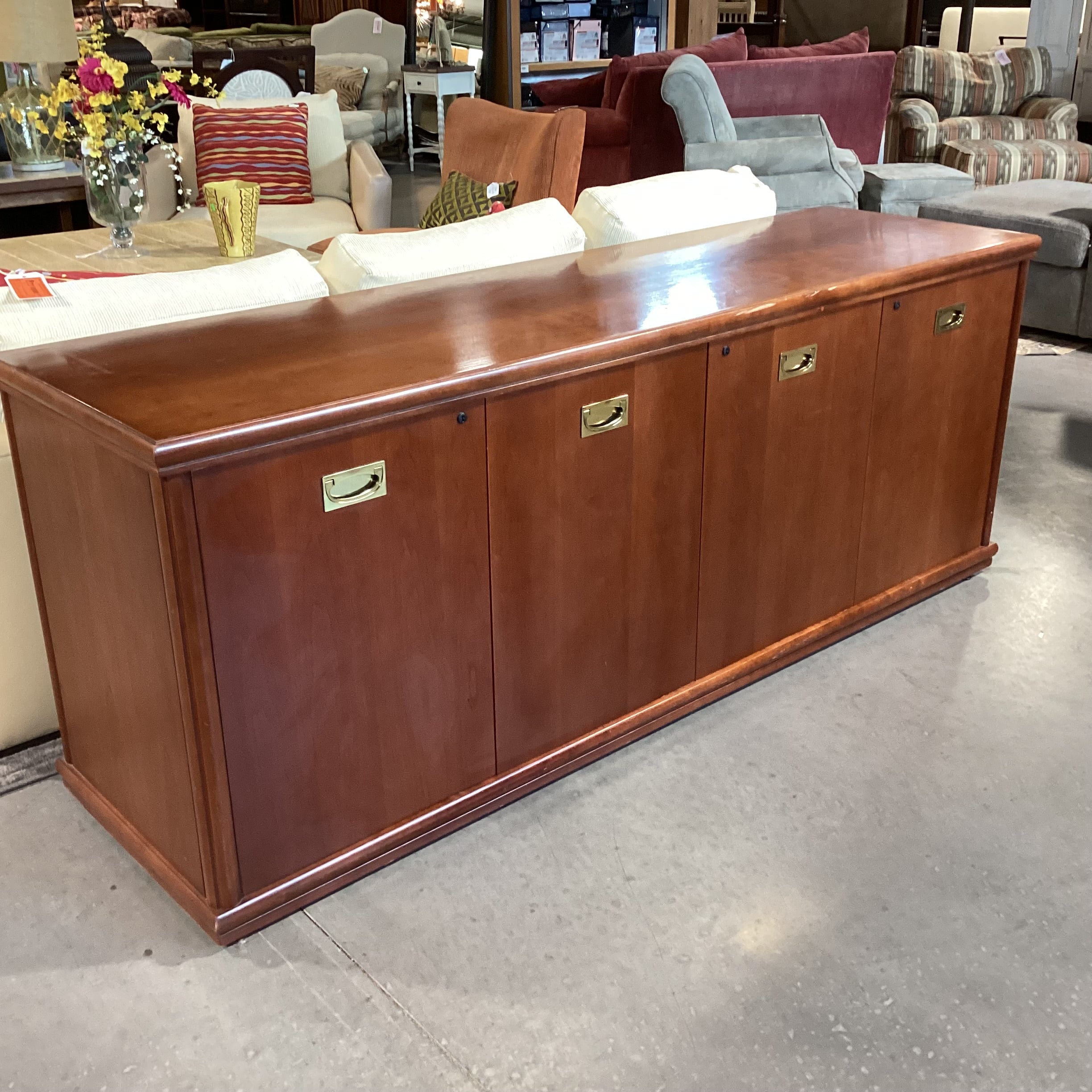 Cherry Finish Veneer & Wood 4 Door with Shelves Office Living Credenza 78.5"x 22"x 30.5"