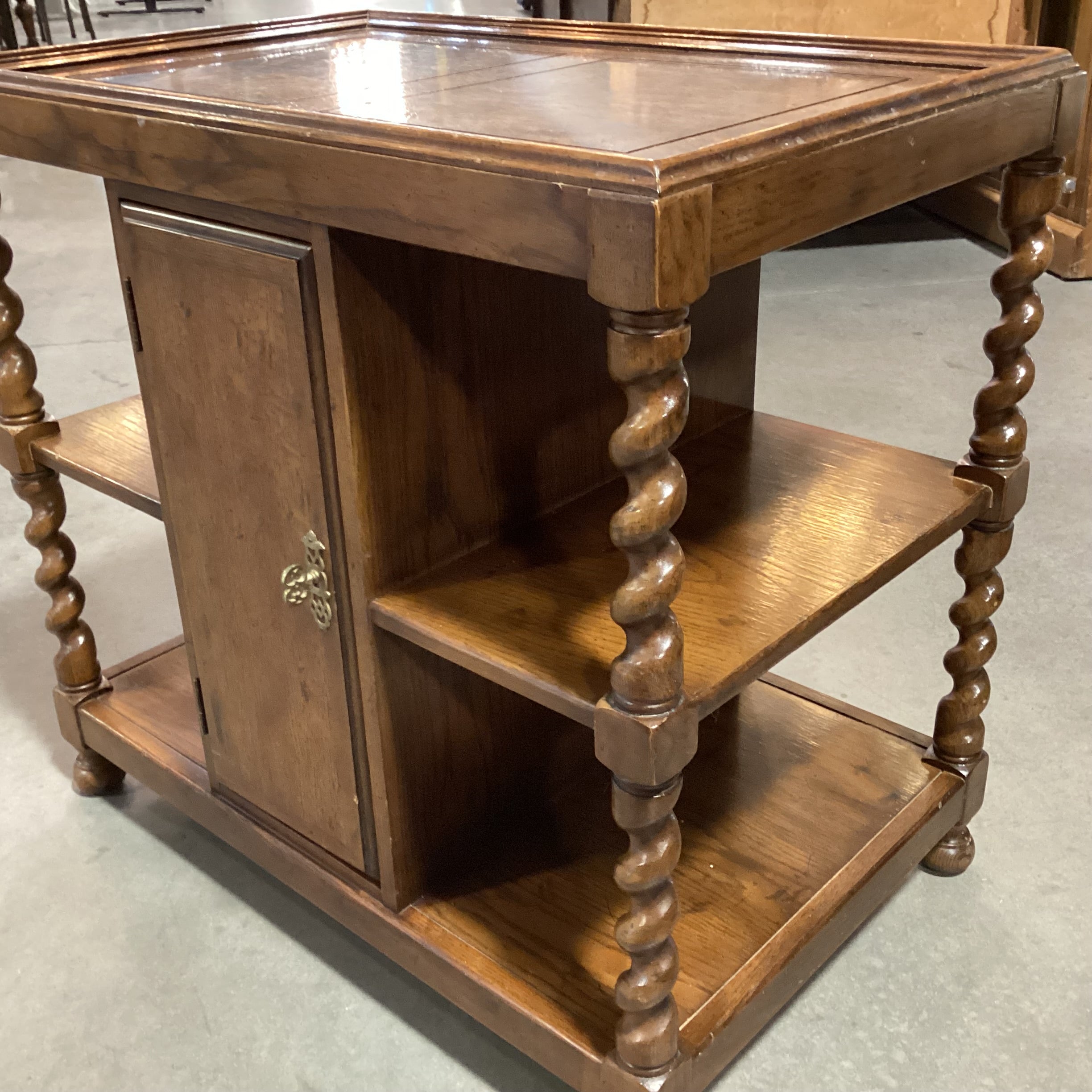 Vintage Barley Twist & Veneer 3 Tiered with Door & Shelves End Table 28"x 18"x 26.5"