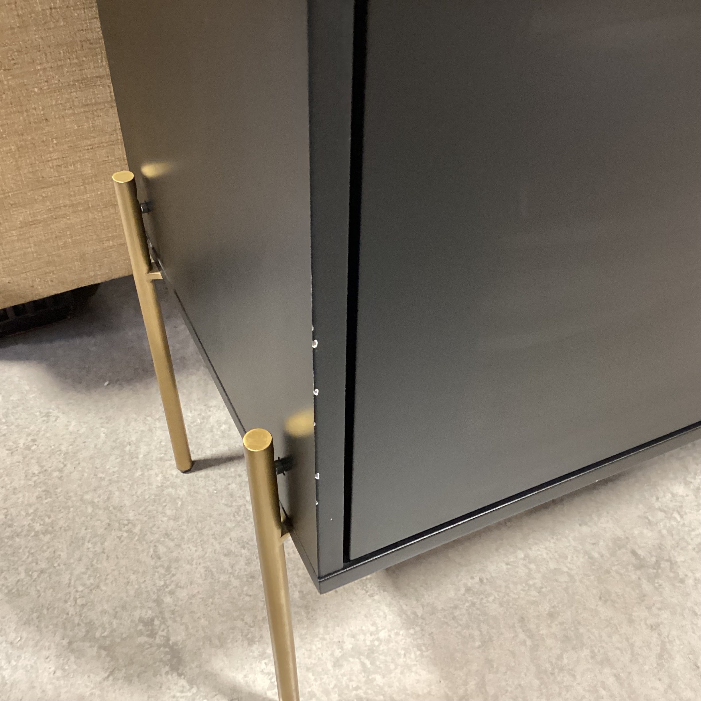 Black Laminate & Gold Legs 2 Door with Shelves Console Credenza 65"x 18"x 31.5"