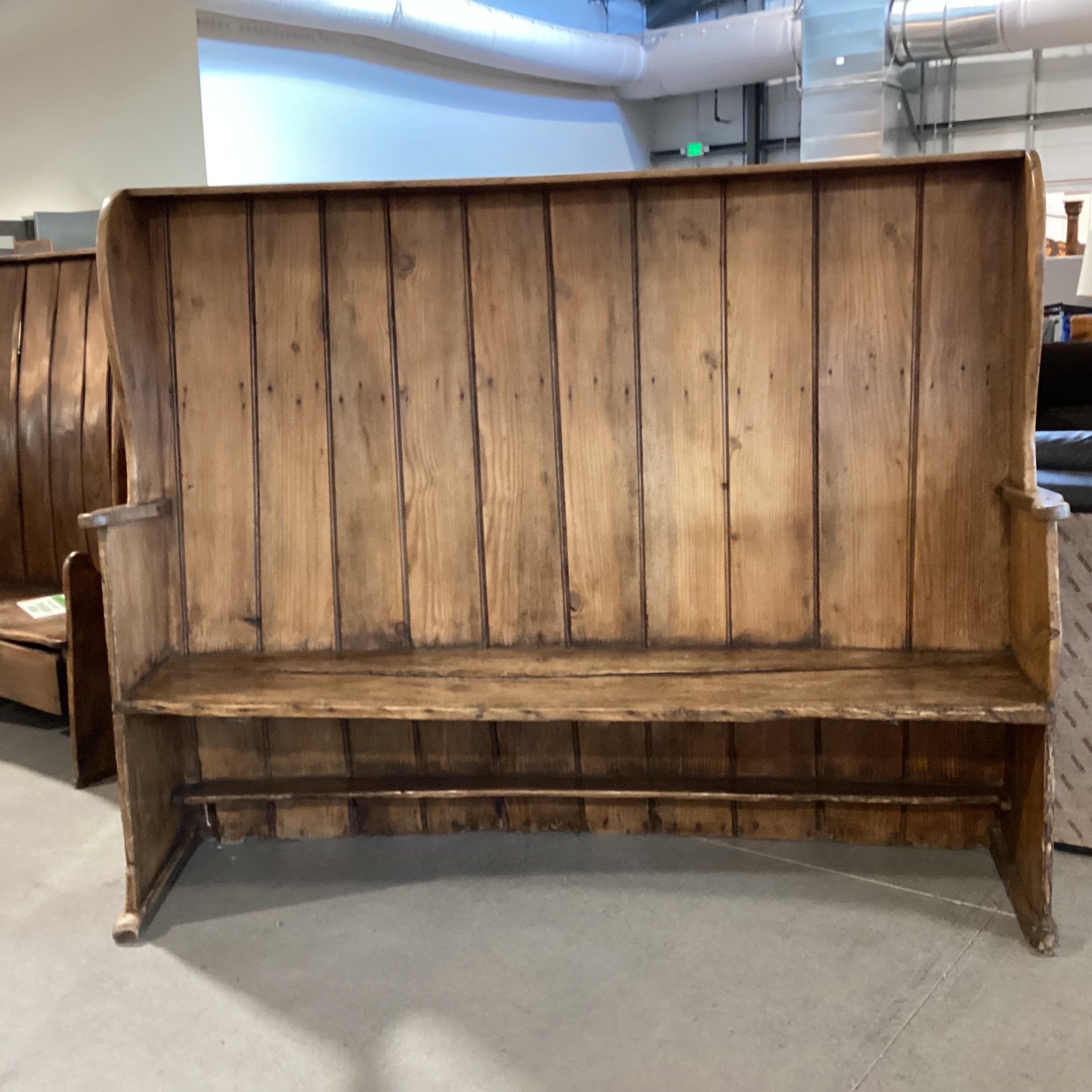 Antique 19th Century Plank High Back Bench Pine 75"x 22"x 60"