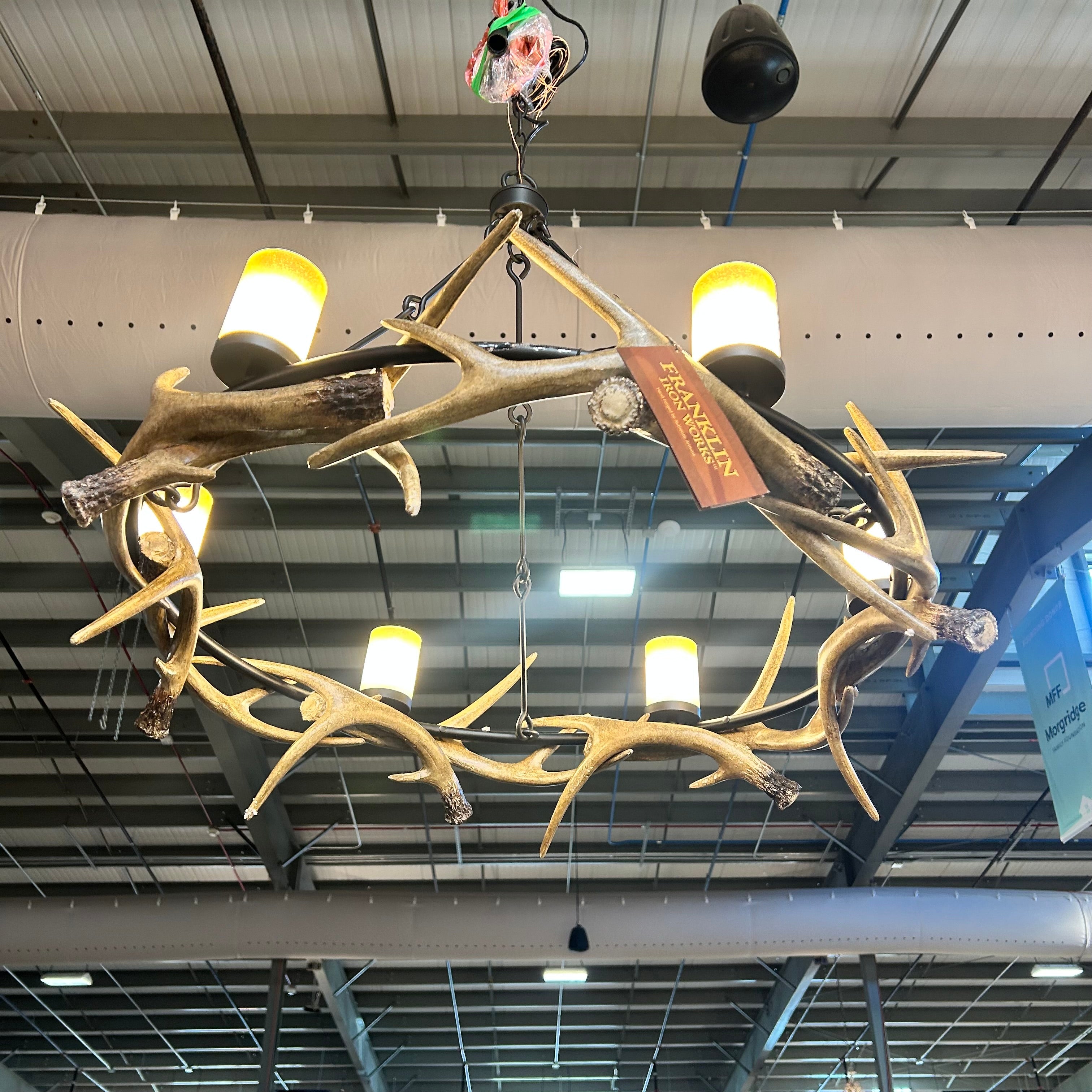 Franklin Iron Works Antler Lodge Rustic Chandelier Faux Deer Antlers 37"x 35"