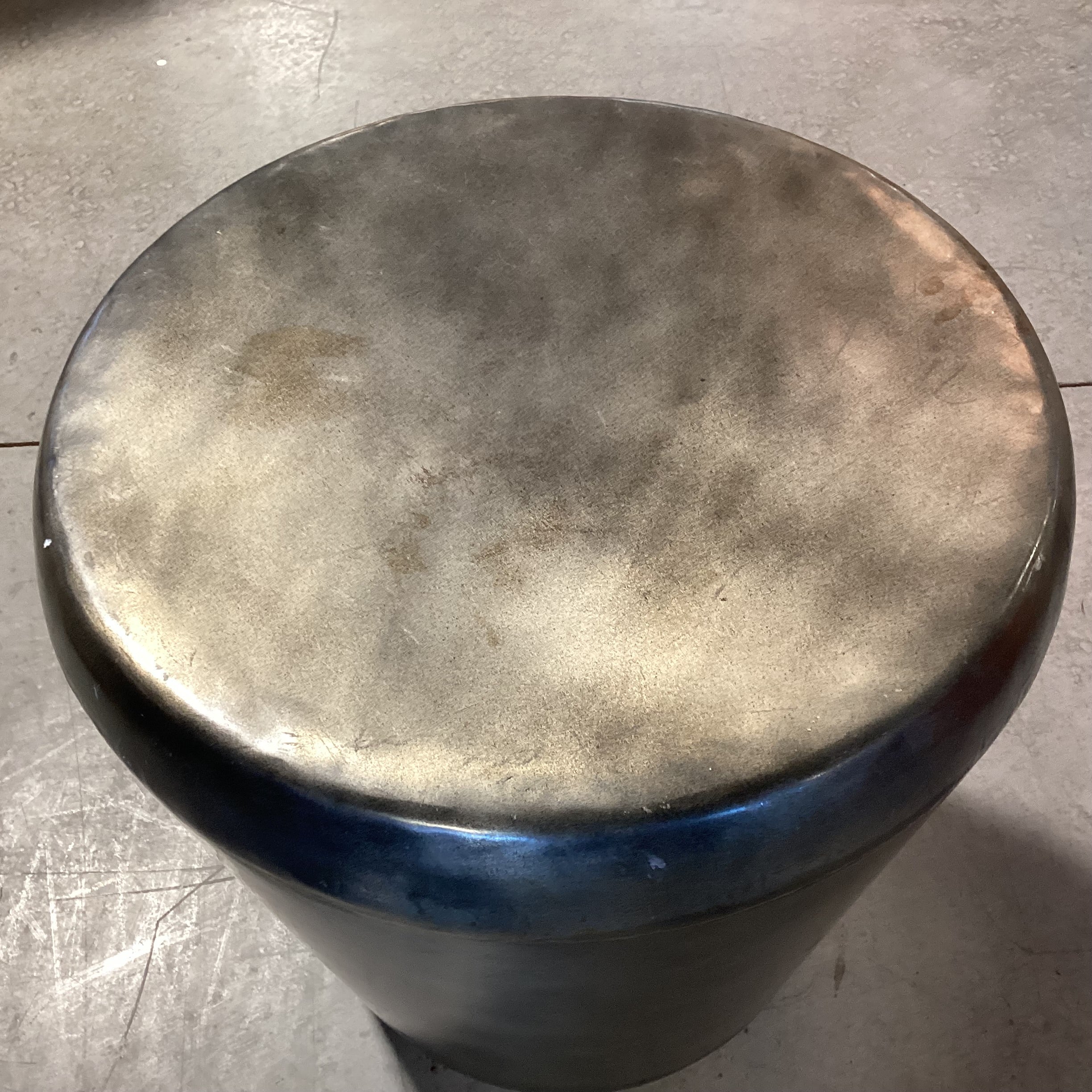 Pewter Finish with Gold Weld Like Detail Steel Drum Accent Table 21" Diameter x 22"