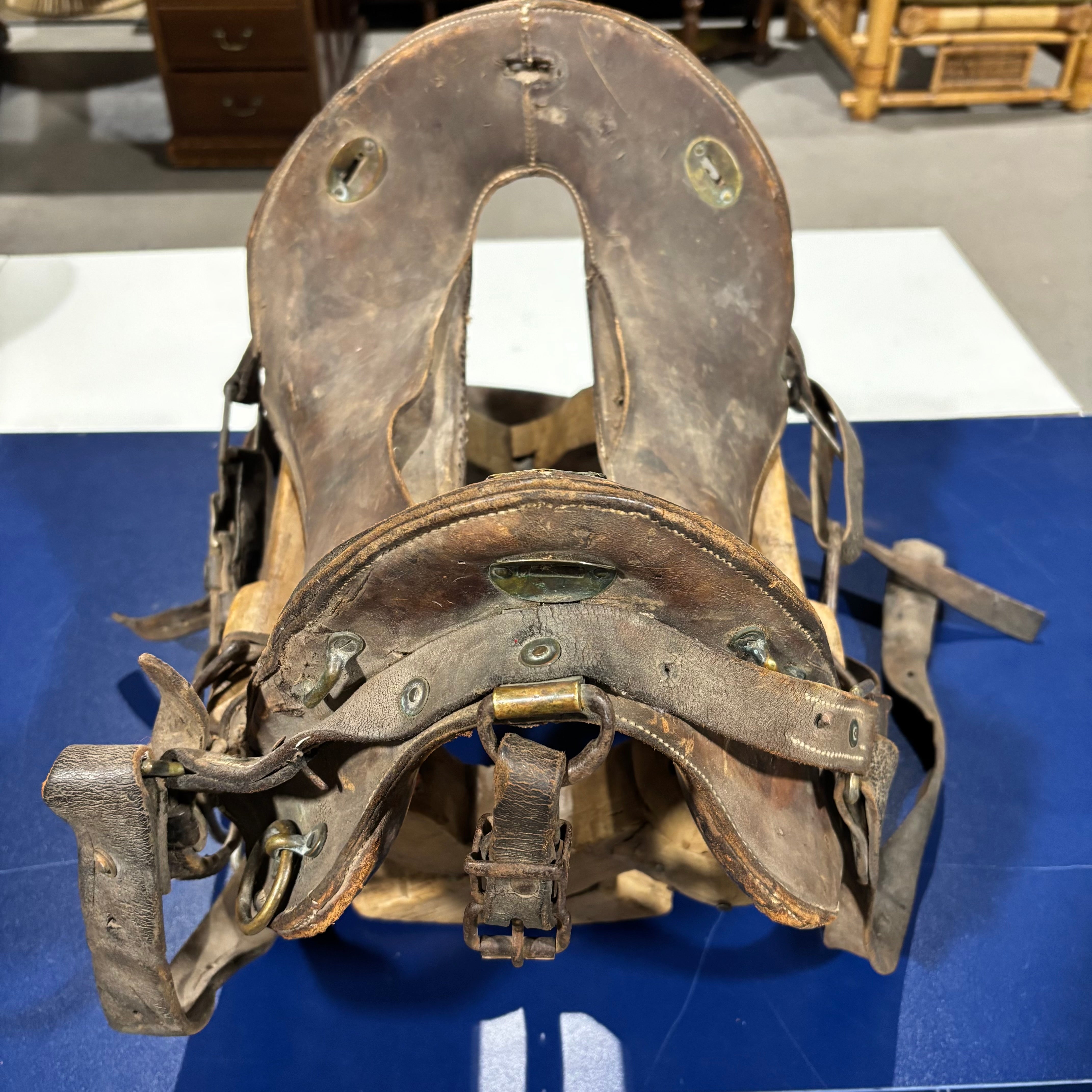 Antique WWI McClellan Saddle with Antique Wooden Saddle Stand or Pack Saddle