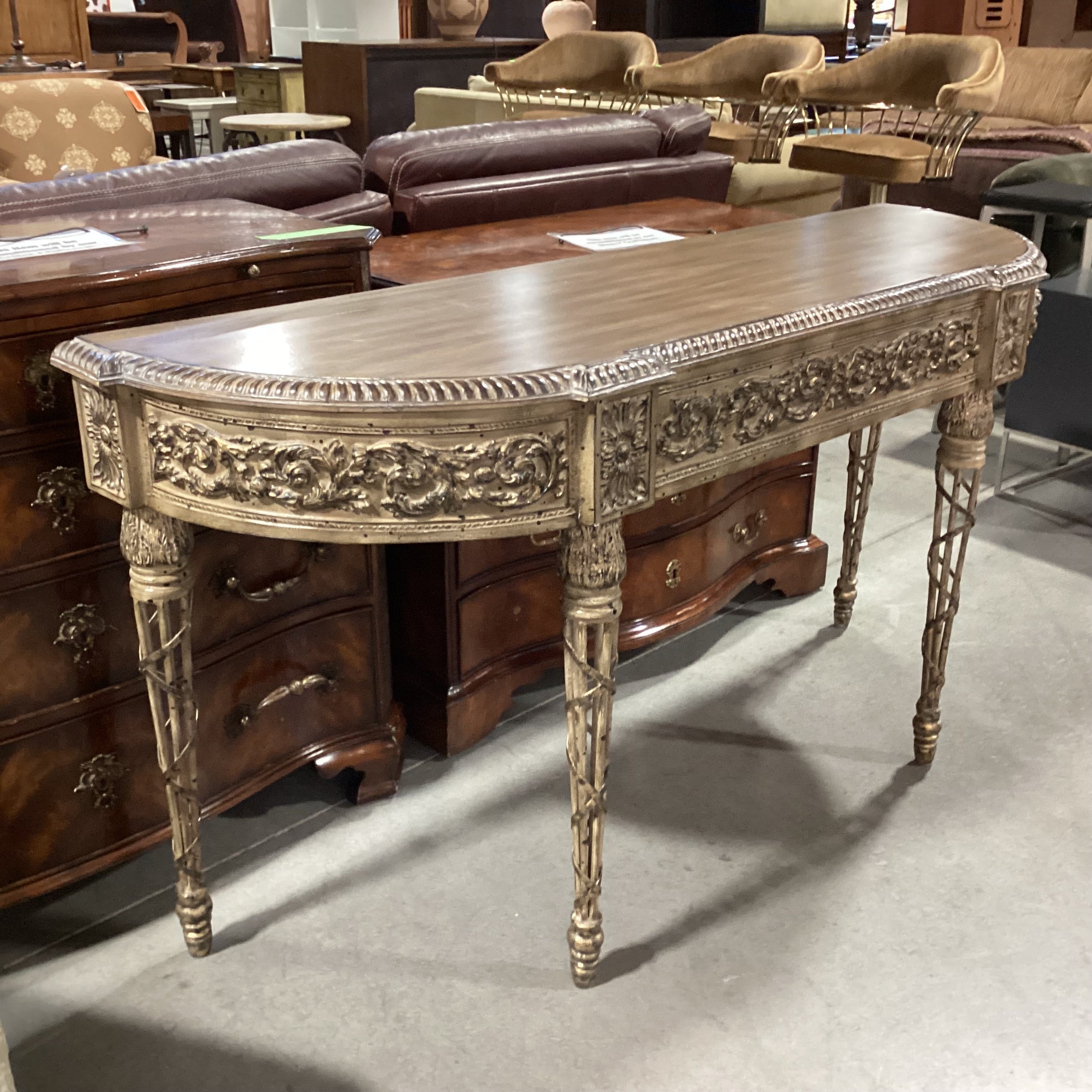 Antiqued Finish Ornate Carved Wood Composite & Metal Sofa Table 66"x 20"x 34.5"