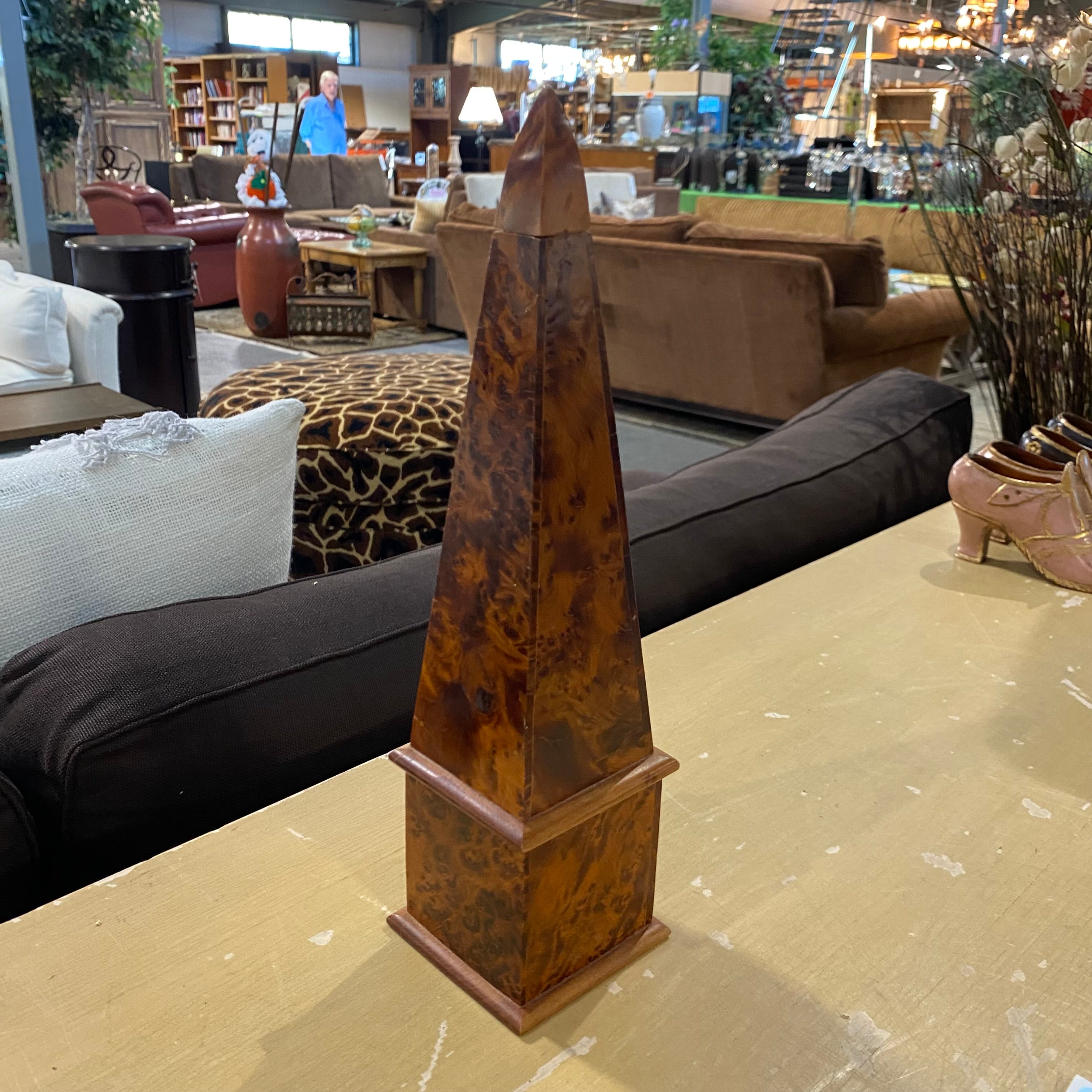 Decorative Burl wood Obelisk 3.25"x 3.25"x 13"