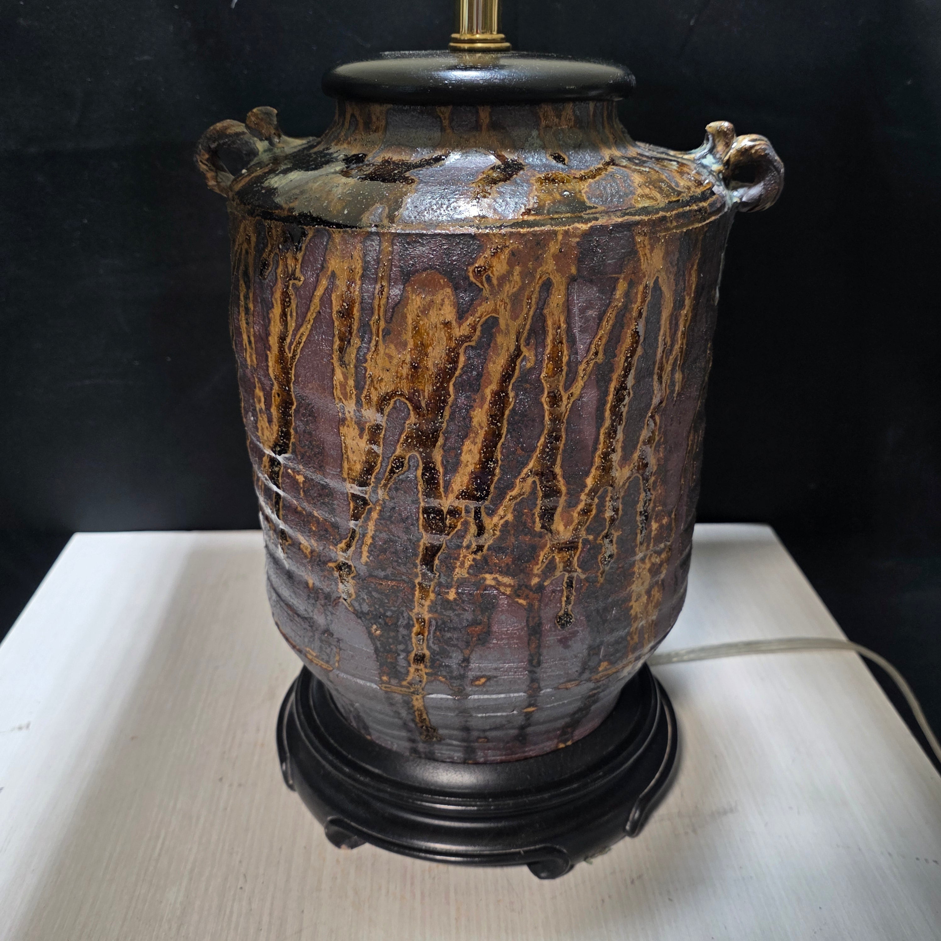 Raku Pottery Table Lamp with Square Shade 17"x17"x26"