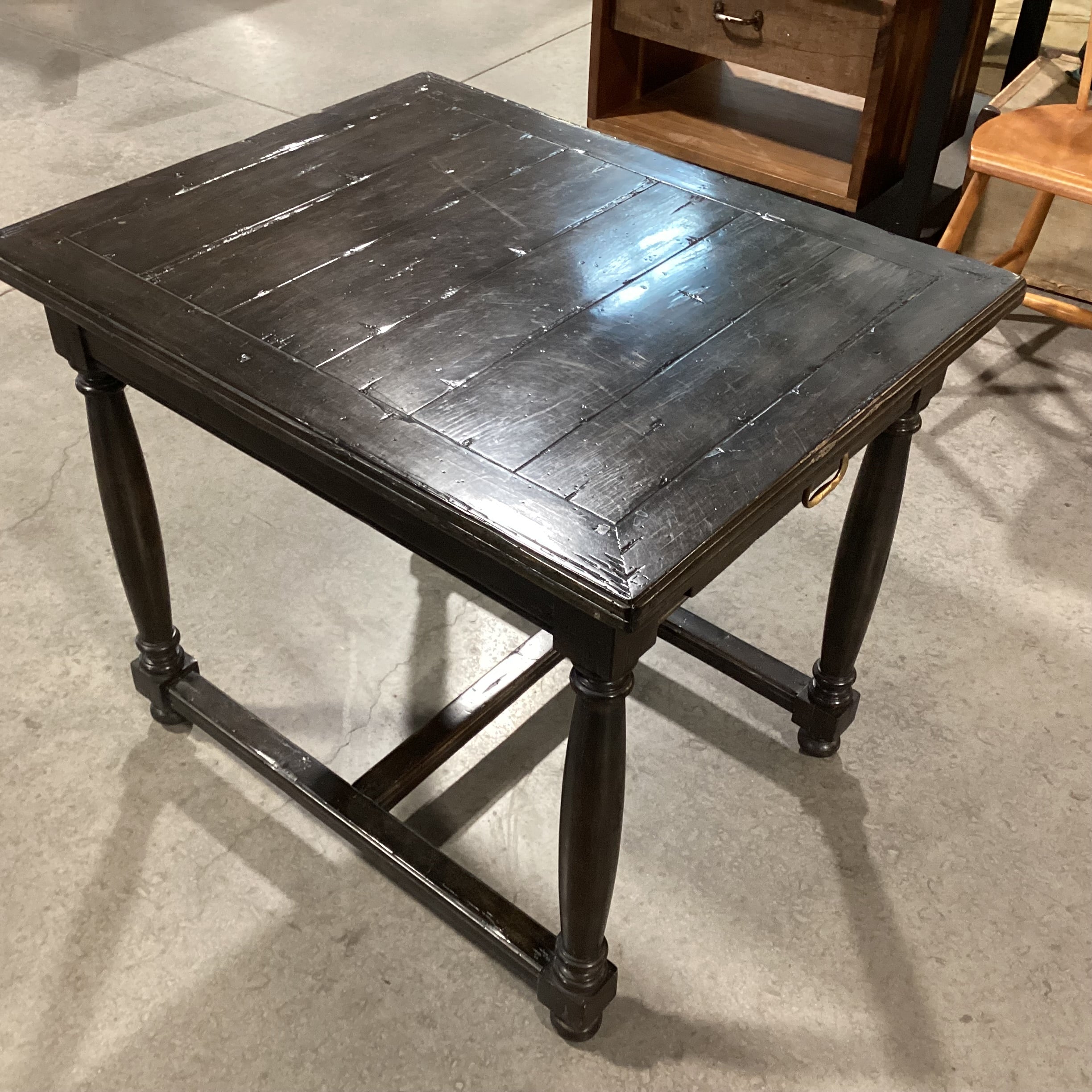 Dark Finish Distressed Wood 1 Drawer End Table 24"x 30"x 25.5"
