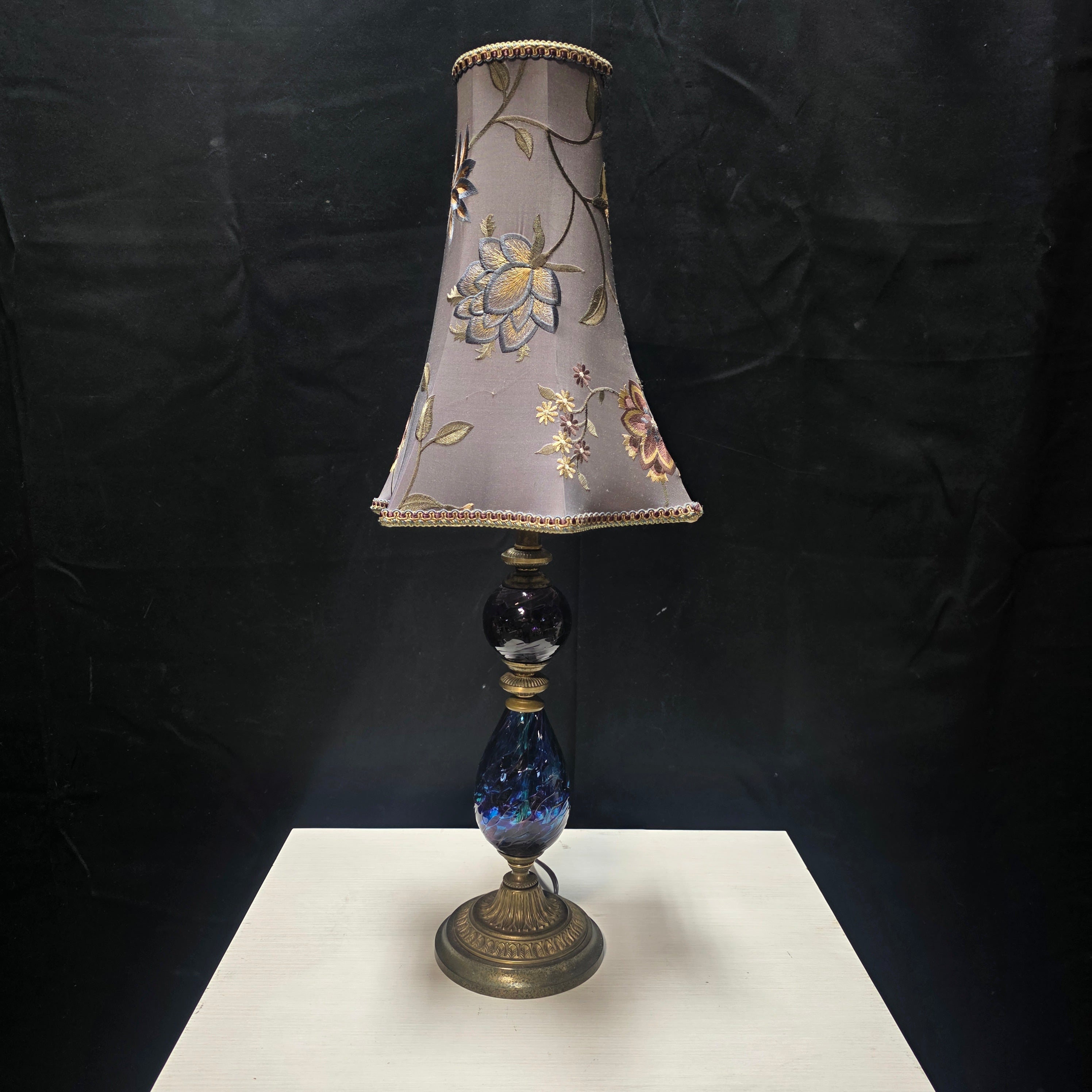 Czech Glass Bohemian Blue and Purple Glass Bohemian Style Table Lamp 10"x10"x26"