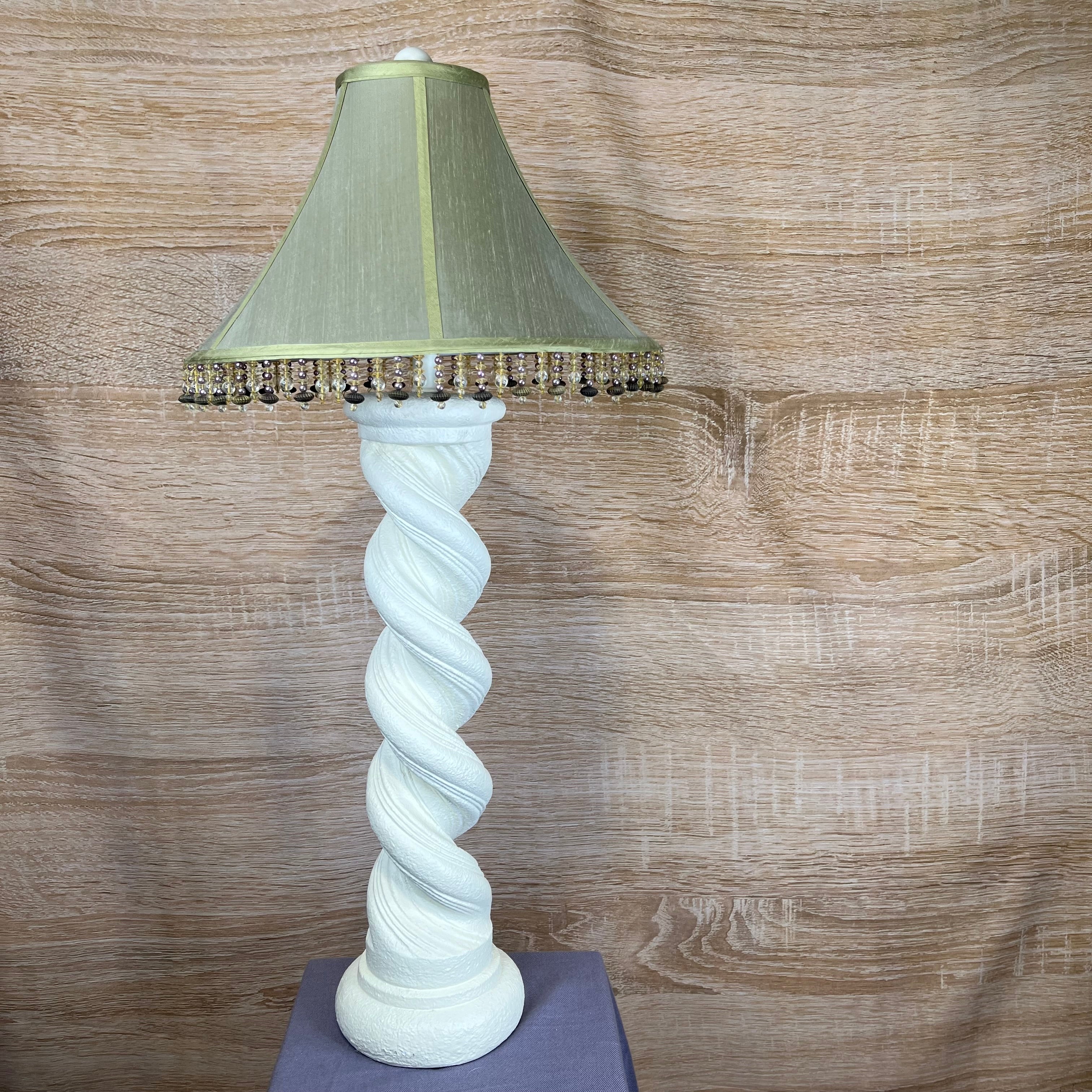 Fine Arts Lamps Plaster Twist Pedestal Base with Beaded Green Linen Shade Table Lamp 16" Diameter at Shade x 35"