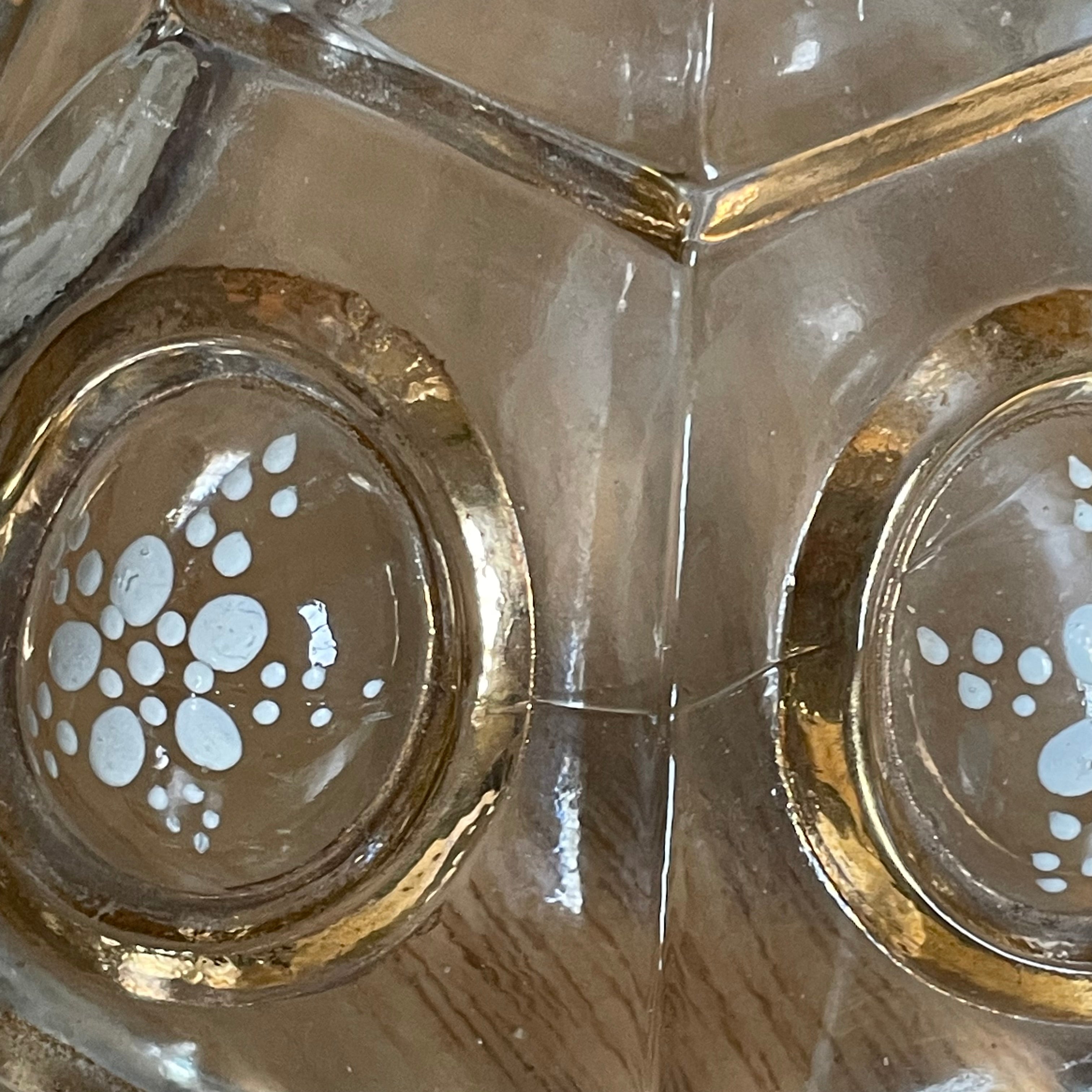 Antique 1850's Baccarat Style Gold Trim White Enamel Detail Pressed Glass Candelabras, Pair