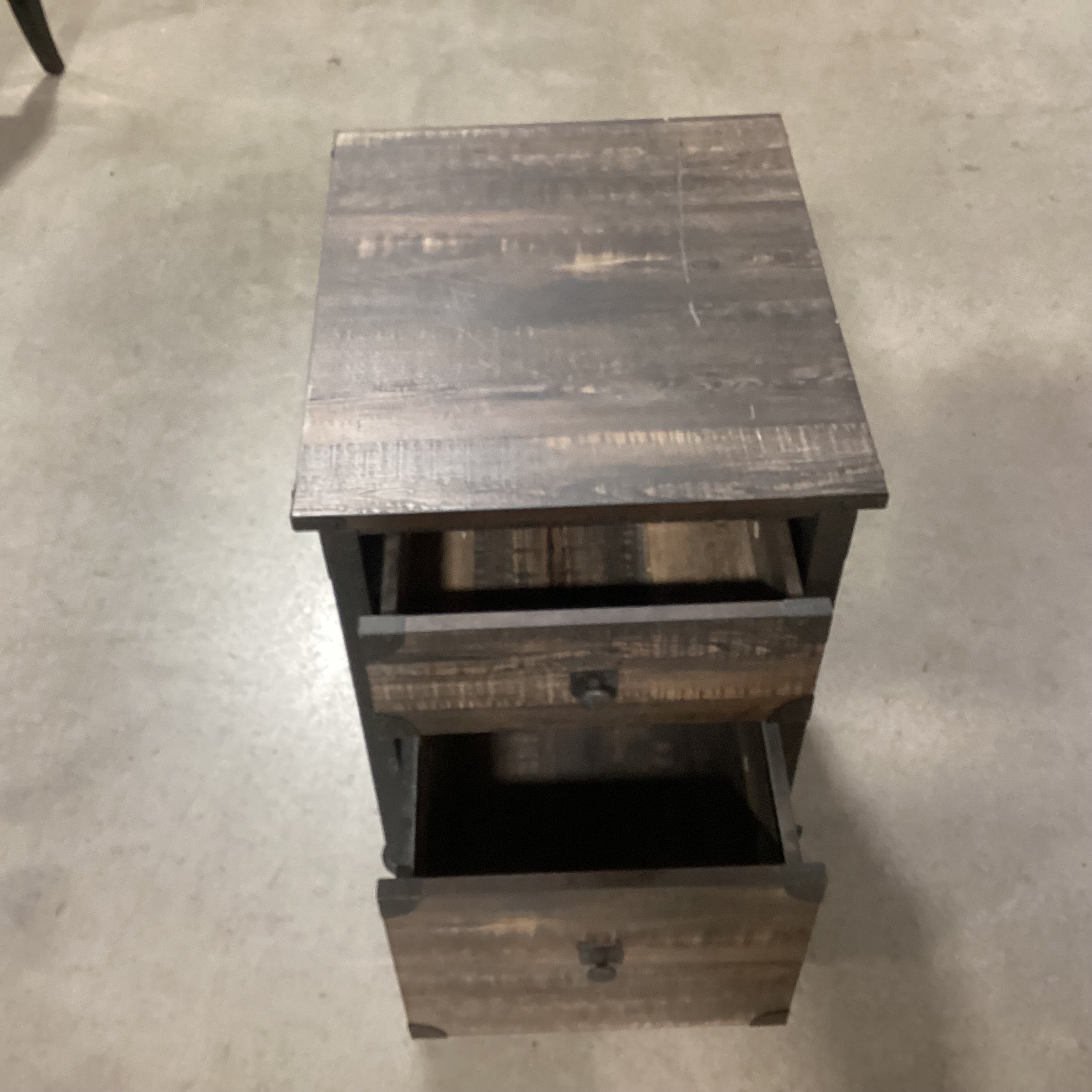 Carbon Oak Wood Style Laminate & Metal on Casters 2 Drawer End Table 18"x 21.5"x 26.5"
