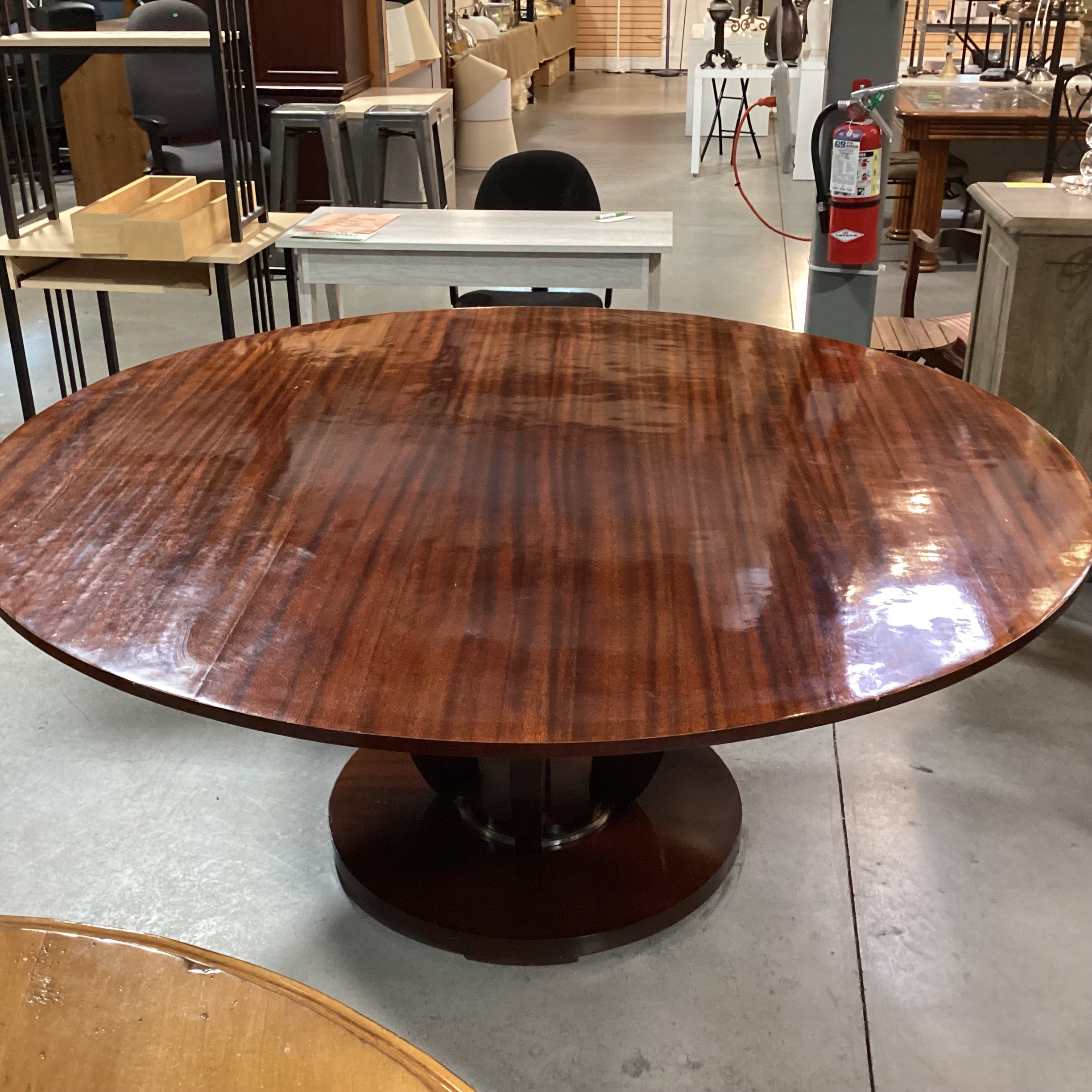 Ribbon Mahogany with Pedestal Round Dining Table 68" Diameter x 30"