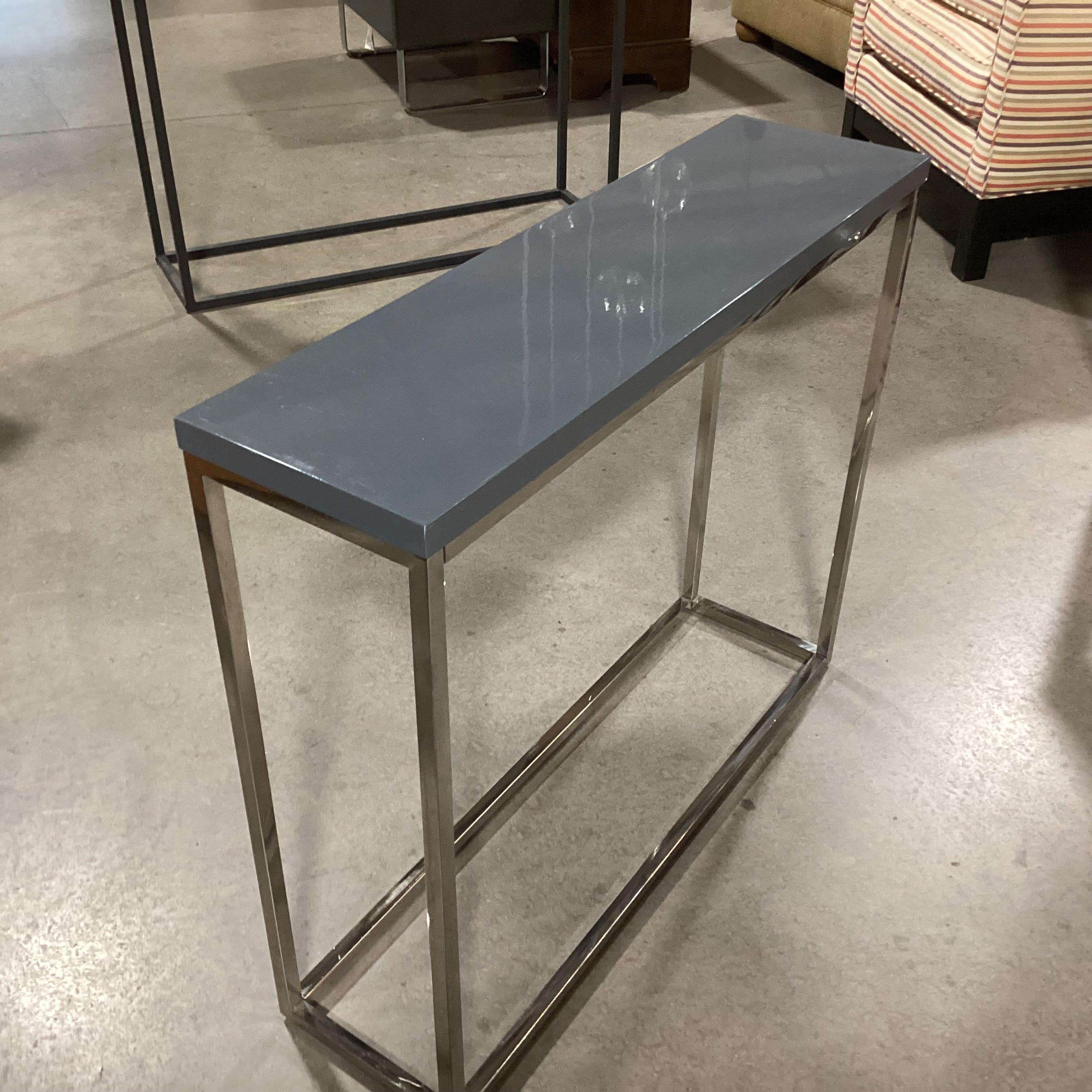 Grey Lacquer Laminate & Chrome Sofa Table 35.5"x 10"x 30"