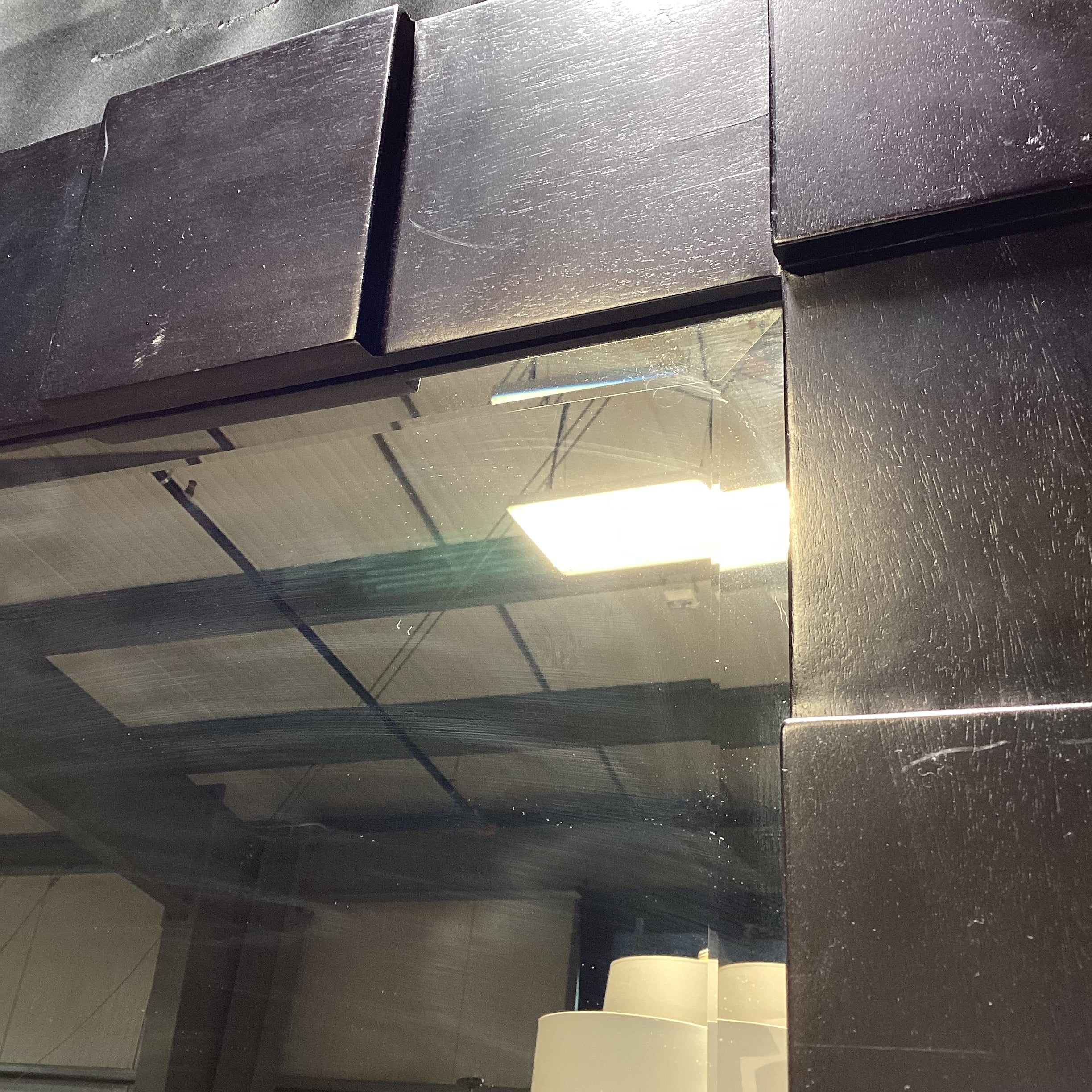 Modern Beveled Edge Geometric Dark Wood Mirror 35" x 45"