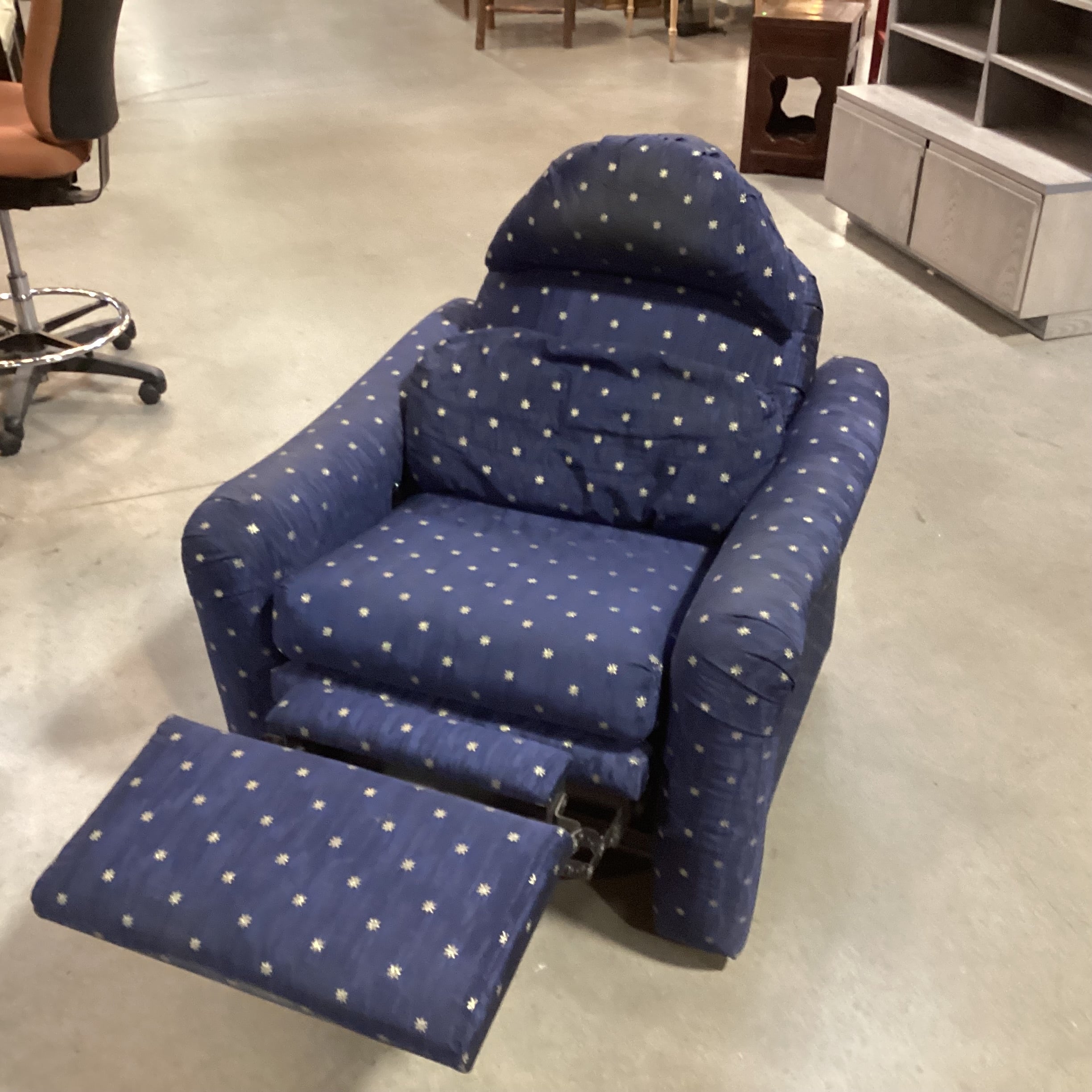 Blue with Silver Star Upholstery Swivel Recliner Chair 36"x 36" to 60"x 40"