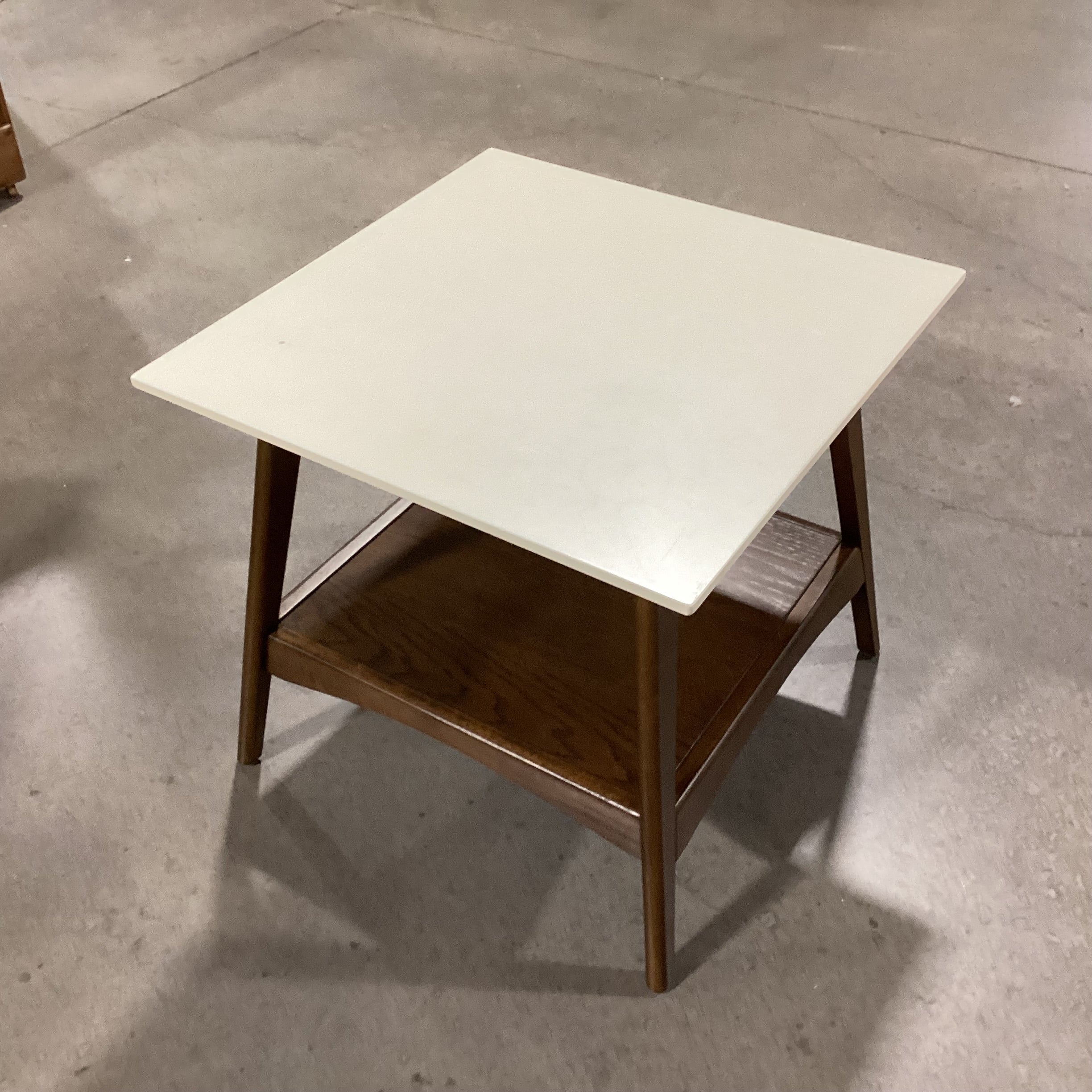 E & E Co Madison Park Parker Mid Century Style White & Finished Oak End Table 24"x 24"x 22.5"