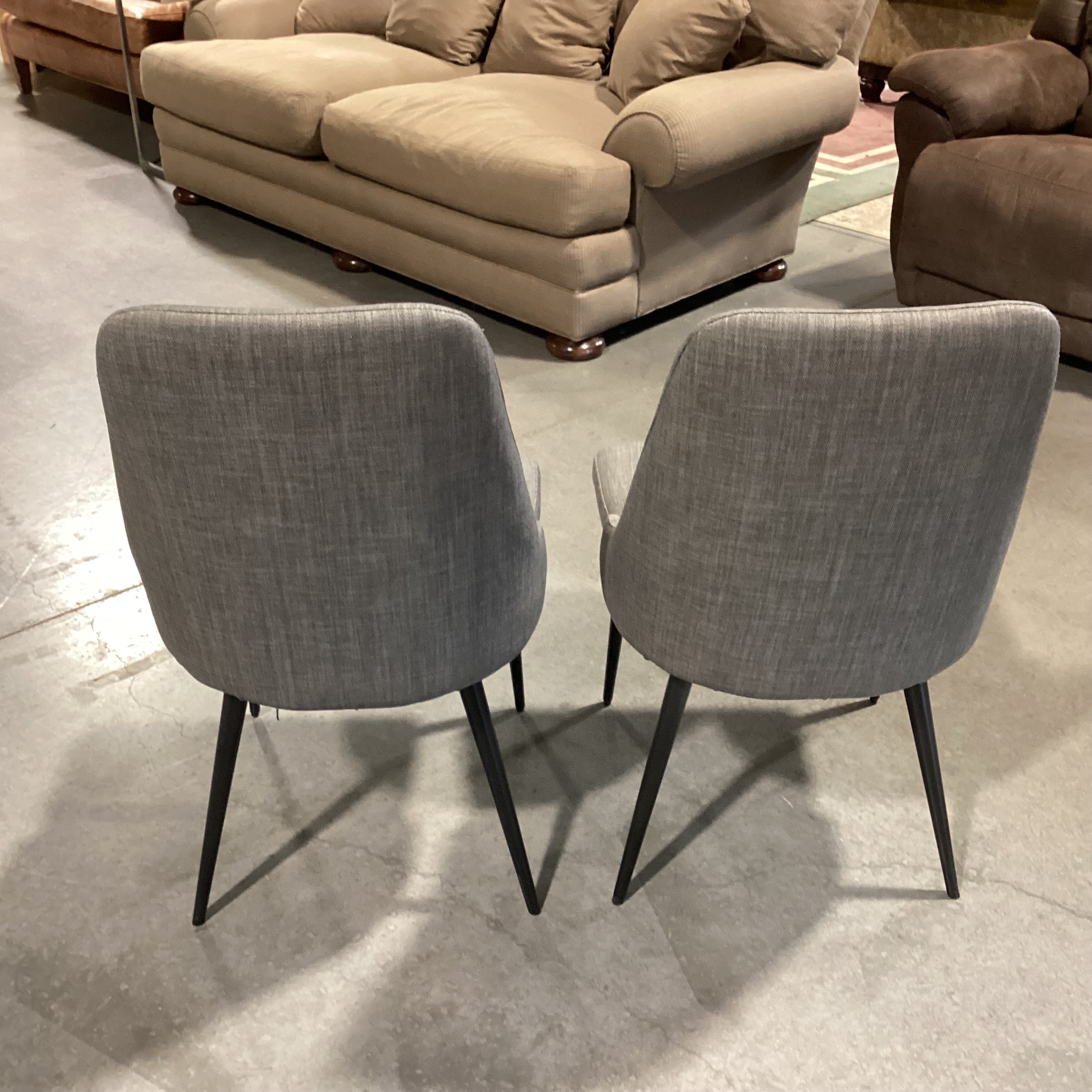 SET of 2 Ashley Mid Century Style Grey Woven & Metal Legs Dining Chairs 20"x 20"x 36"