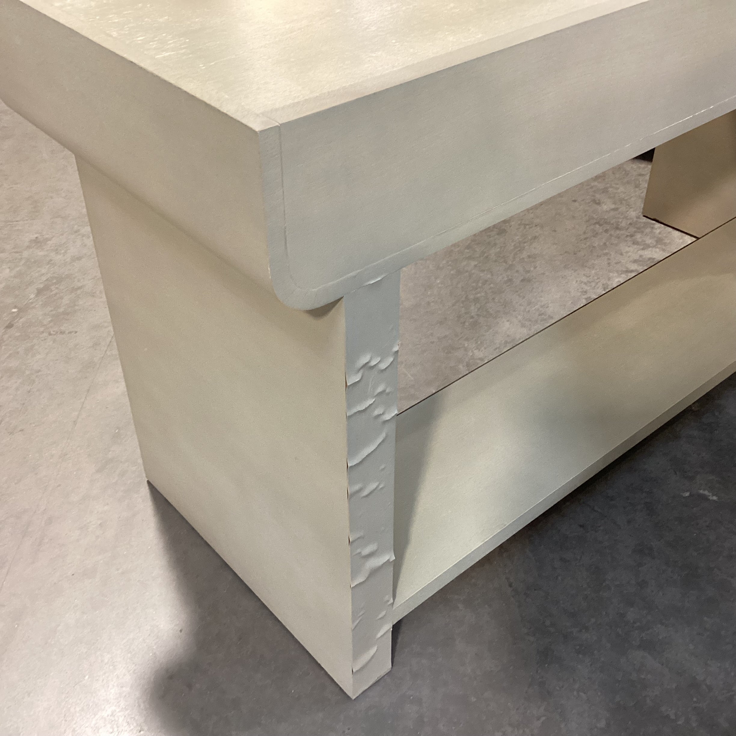 Barbara Barry for Baker Furniture Sage Grey Washed Wood & Veneer with Leather Lined Softclose Drawers Desk 62"x 22"x 32"
