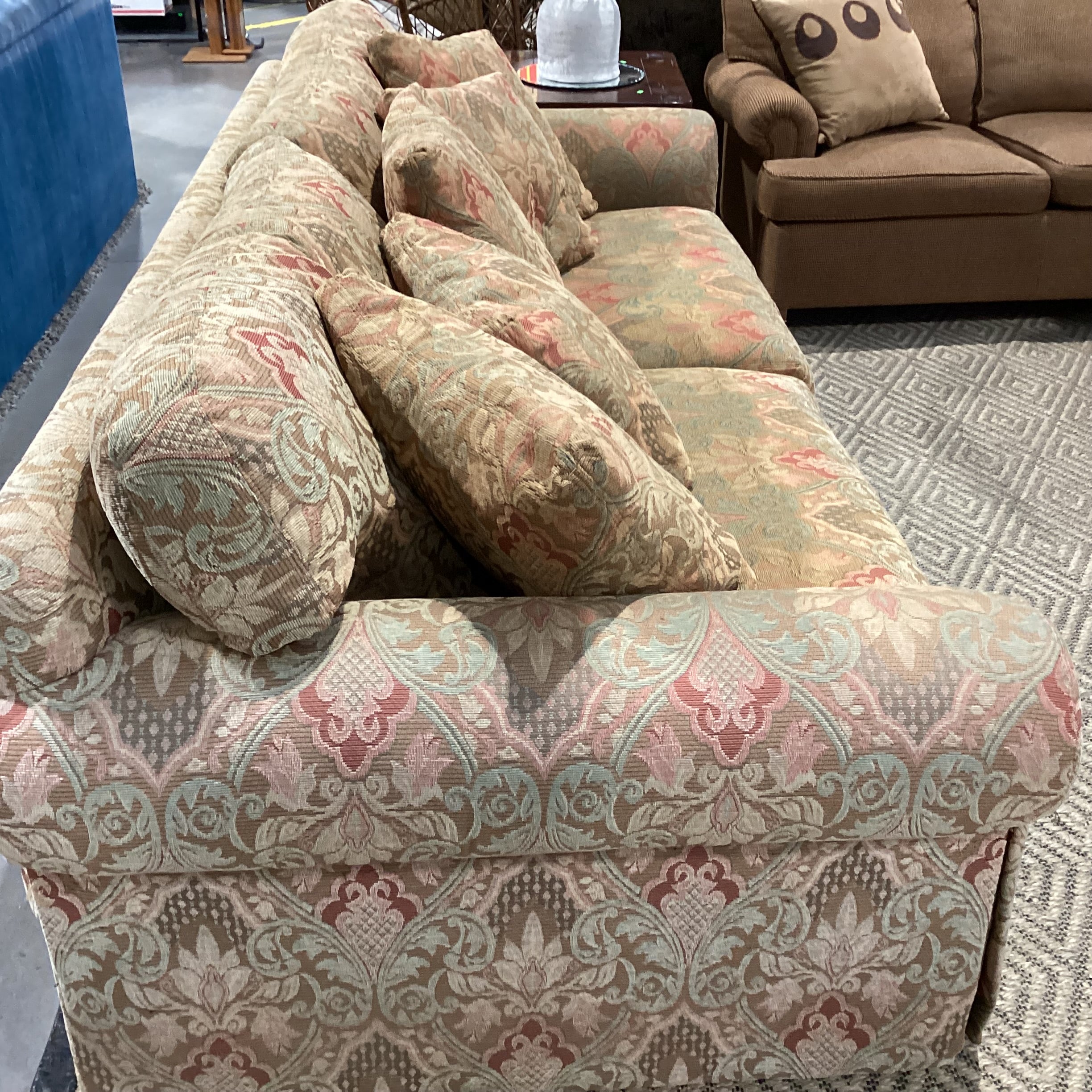 Custom Gold Orange Green Ornate Floral Down Mix Sofa 96"x 42"x 31"