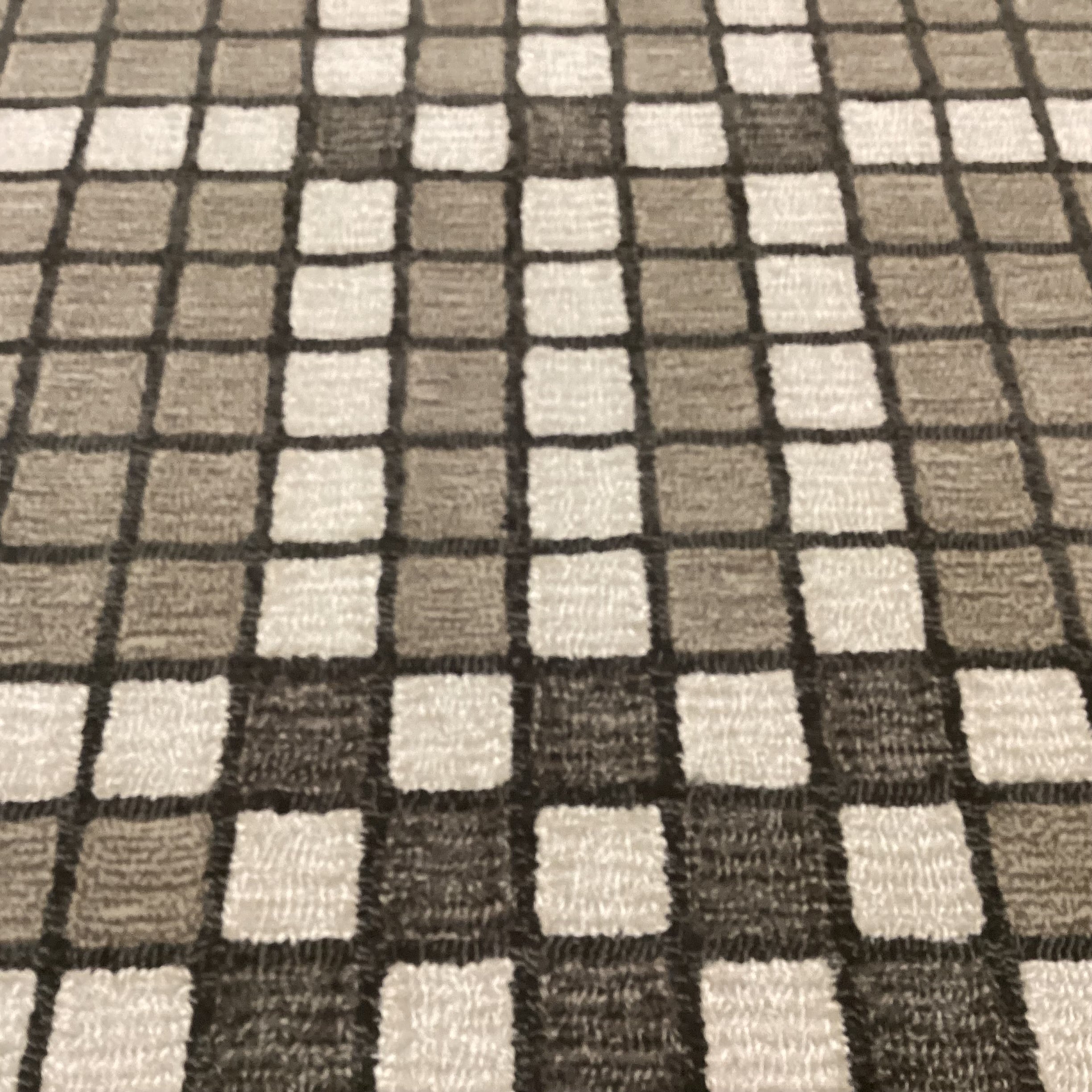 Custom Made Beige Taupe Brown Square Design Looped Wool Heat Sealed & Border Backing Rug 8' 7"x 12' 10"