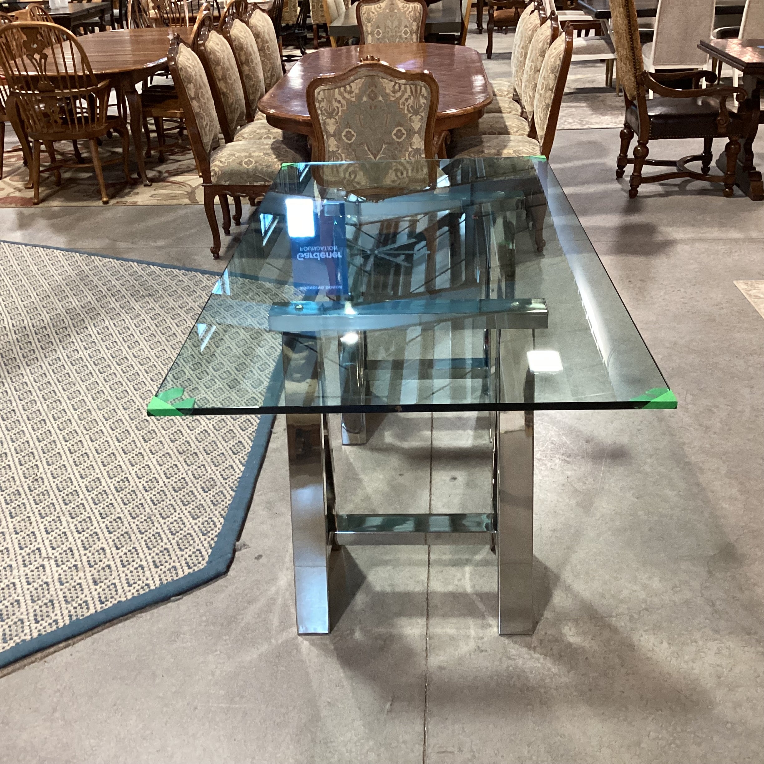 Chrome Sawhorse & Thick Glass Desk Dining Table 72"x 36"x 30.5"