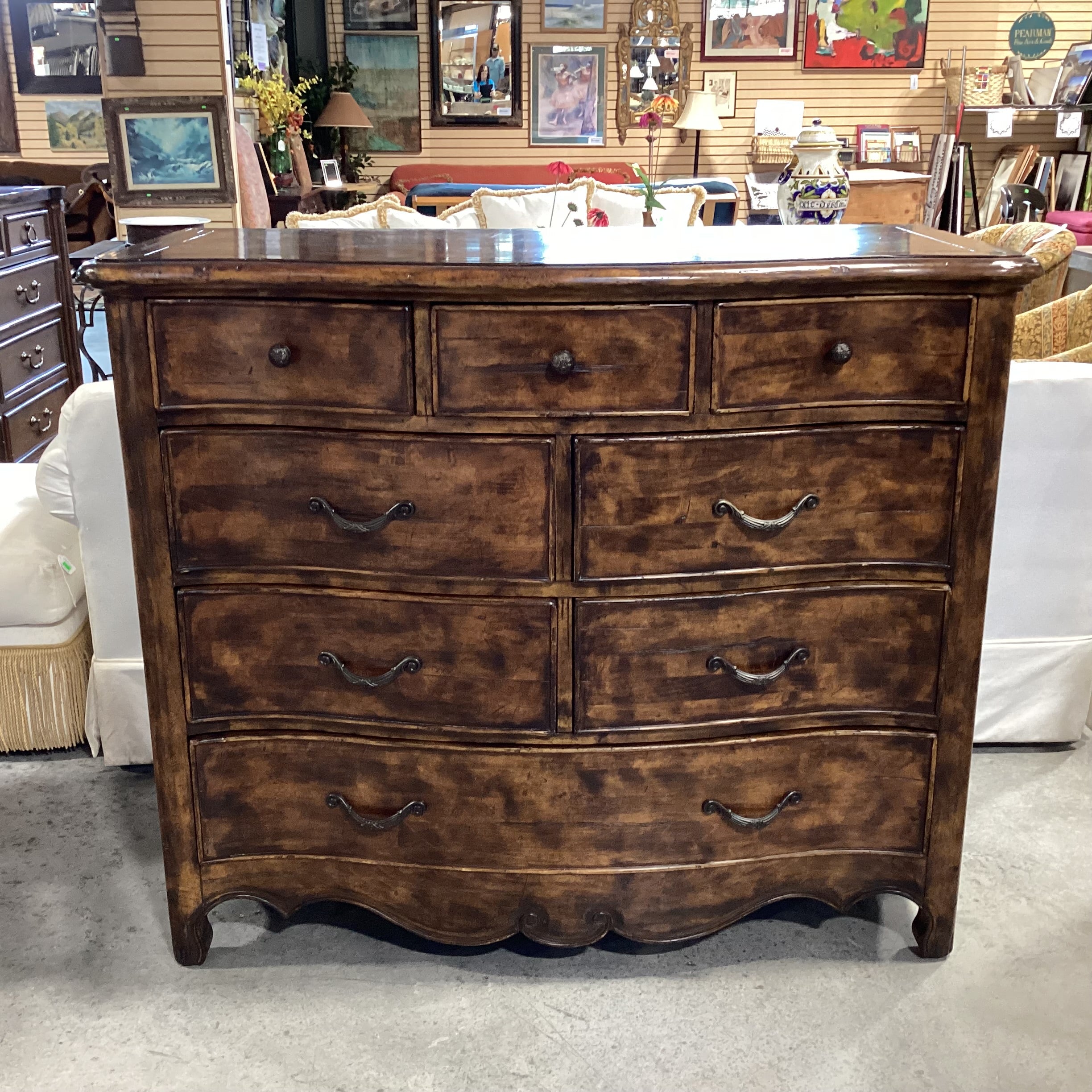 Dark Distressed Solid Wood 8 Drawer Chest 50"x 23"x 42.5"
