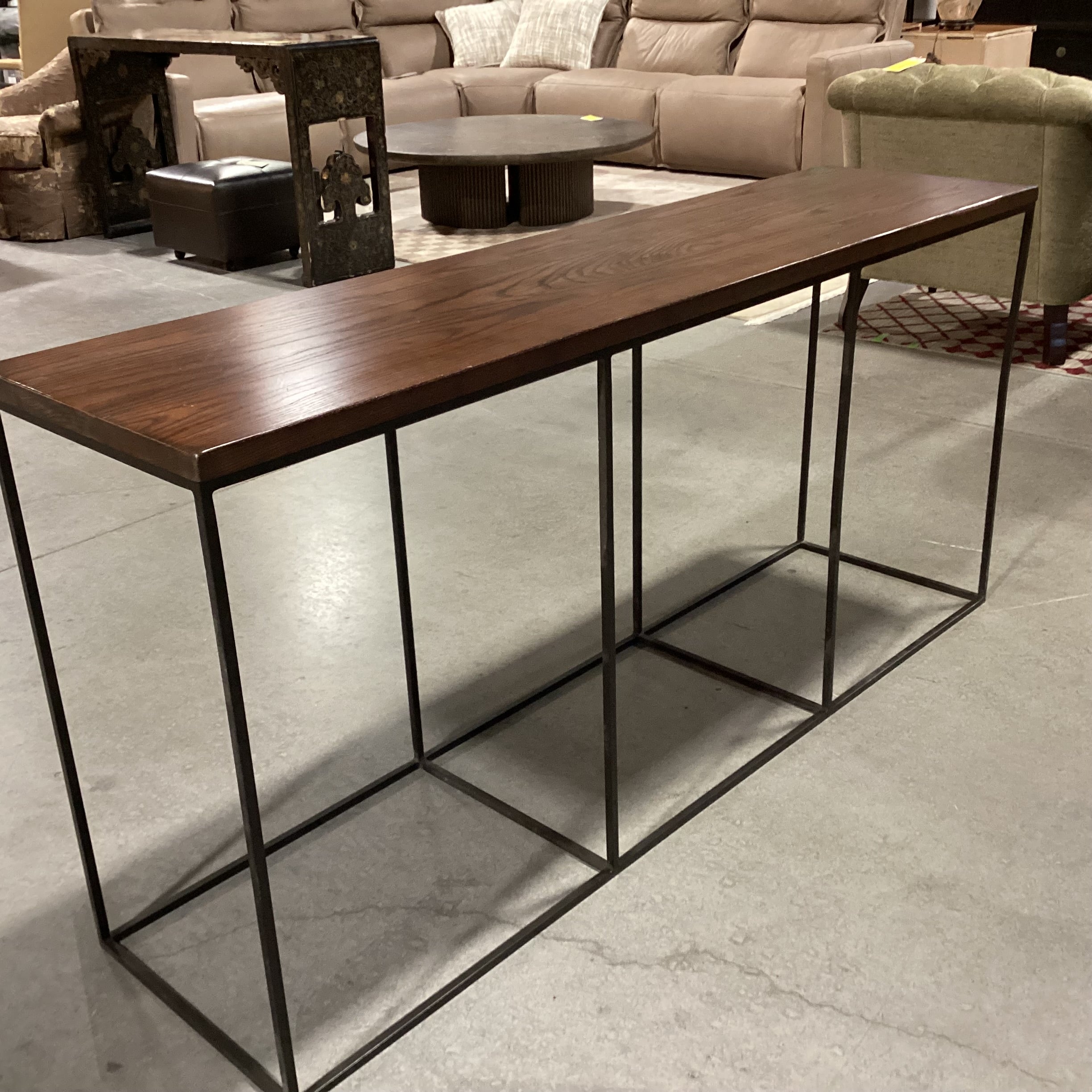 Dark Finish Wood & Iron Base Sofa Table 63"x 16"x 30"