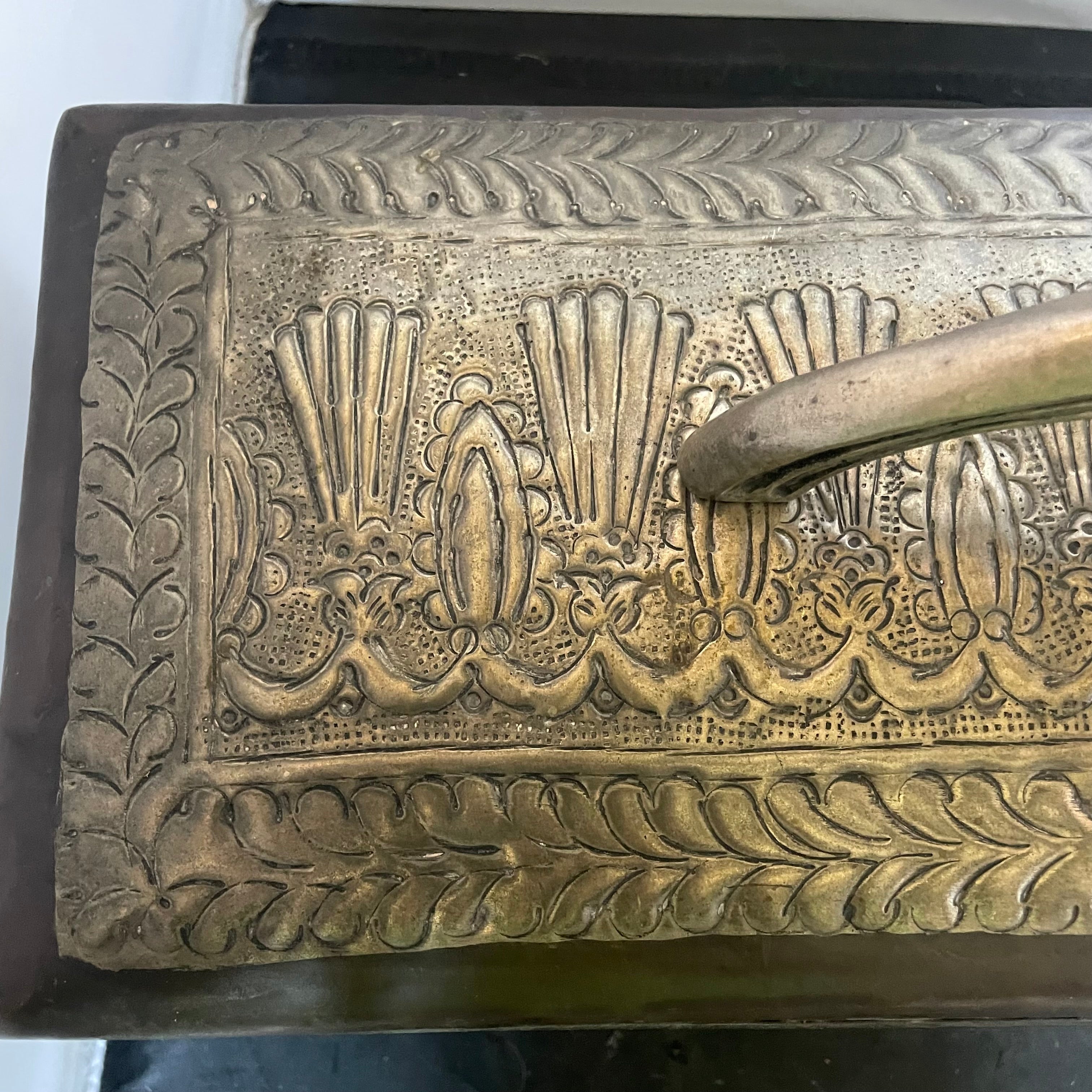 Silver/Copper Tones Metal Ornate Design Lidded Storage Box/Casket, 19.5"x8"x 14"