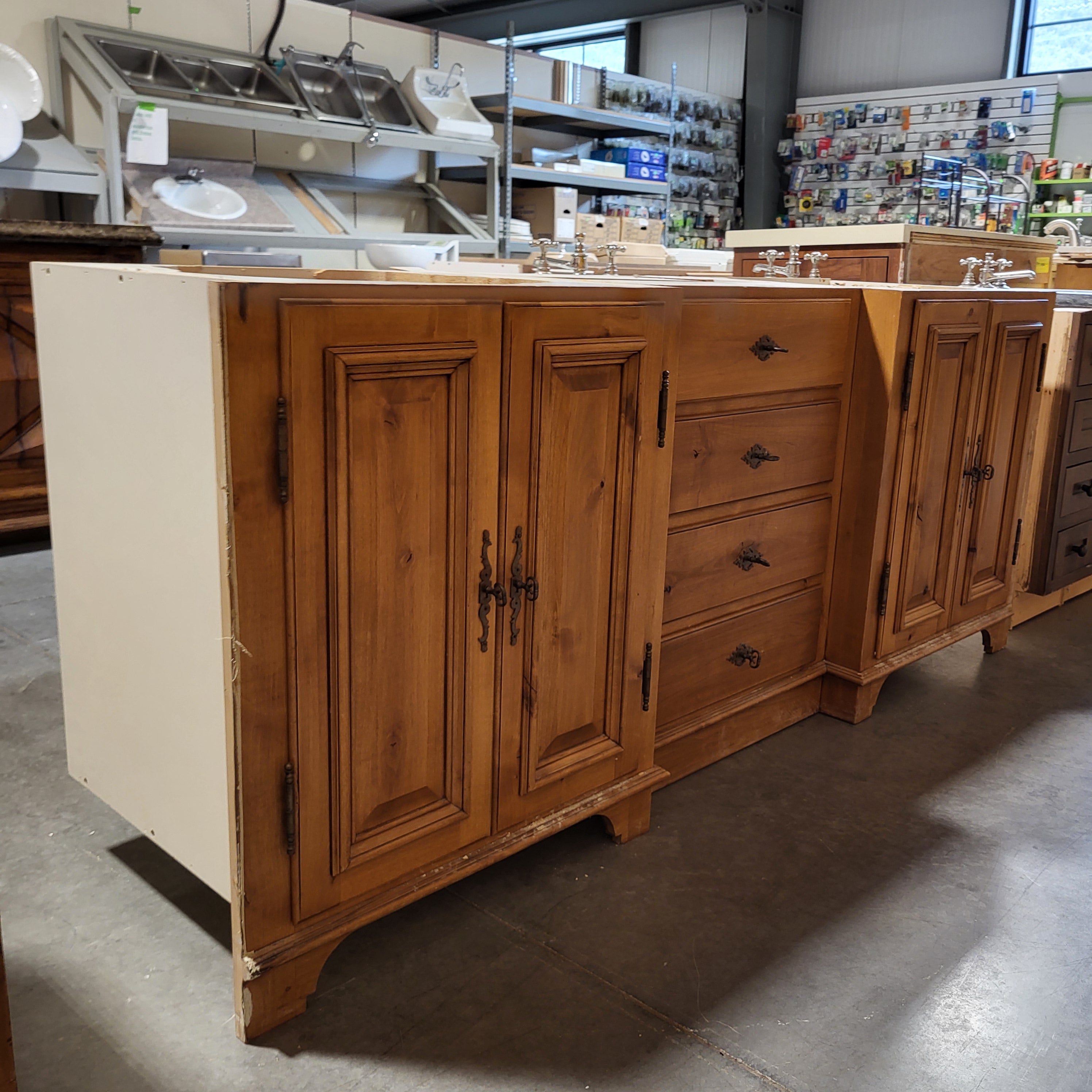 76.5"x 22.5"x 32" Natural Wood Oak 4 Drawer 4 Door  Vanity