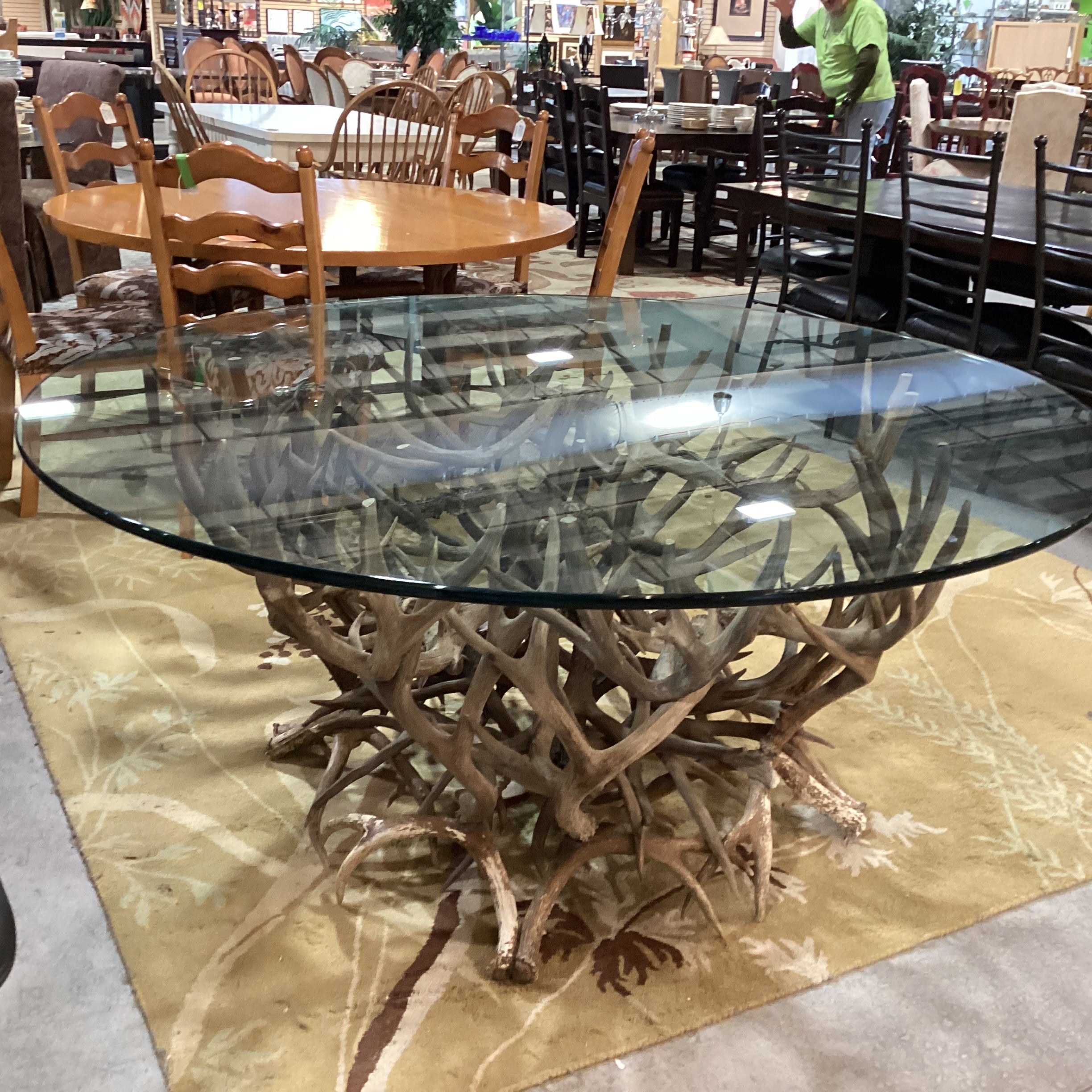 Antler & Round Glass Top Dining Table 66" Diameter x 30"