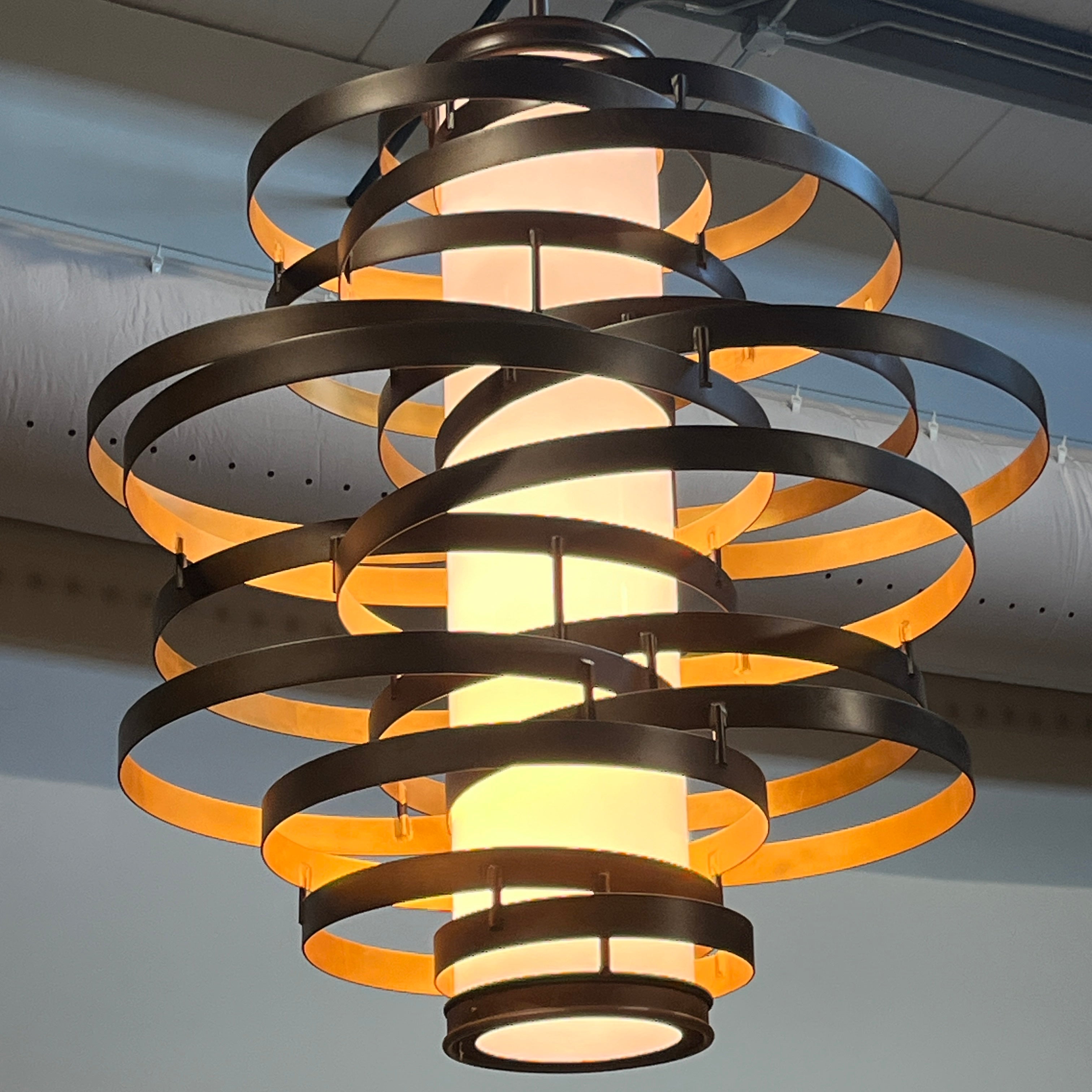 Corbett Vertigo 6-Light Bronze and Gold Leaf Iron Chandelier 45” Diameter x 50” - 143”