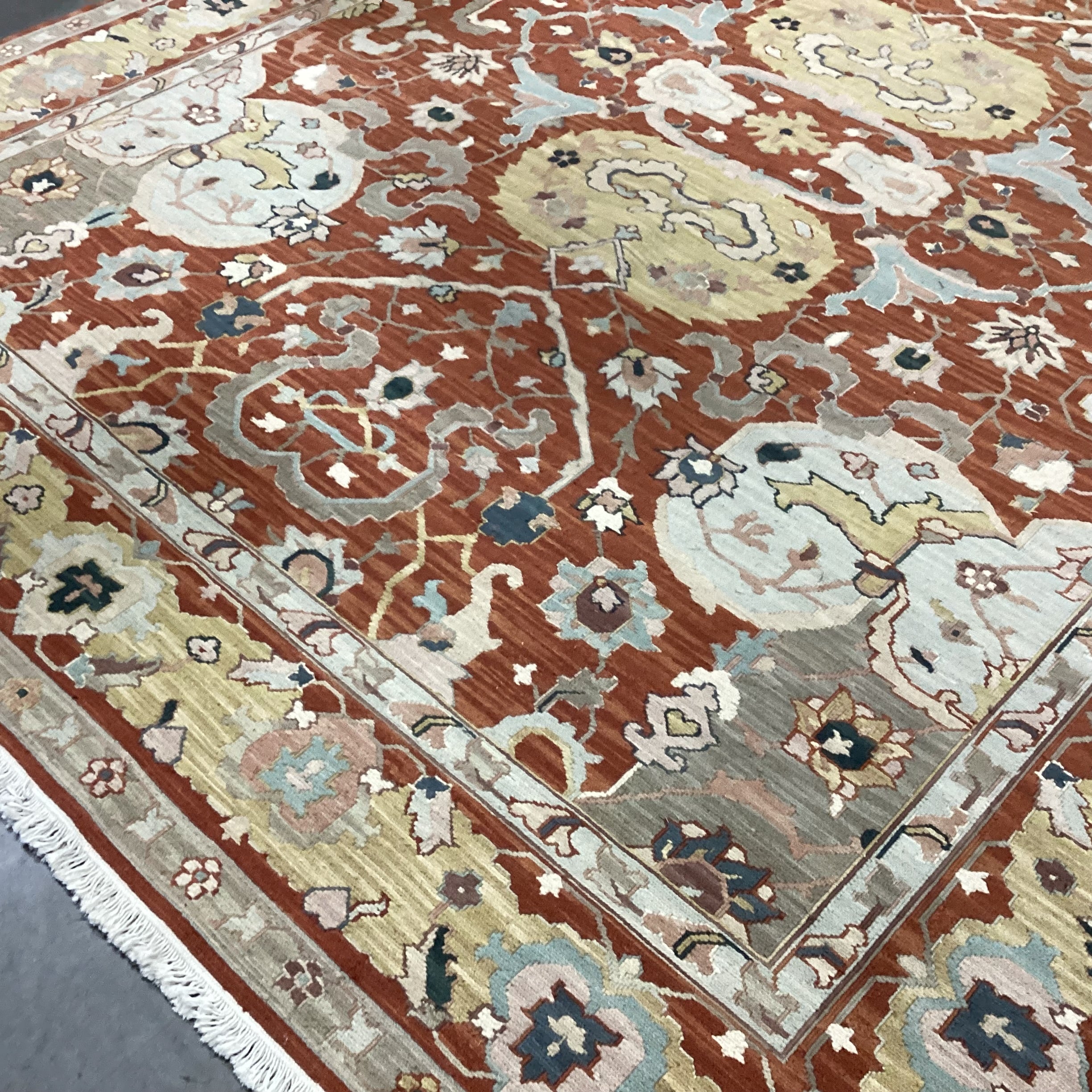 Burnt Orange Gold &  Taupe Hand Woven Wool Rug 7' 10" x 10' 3"