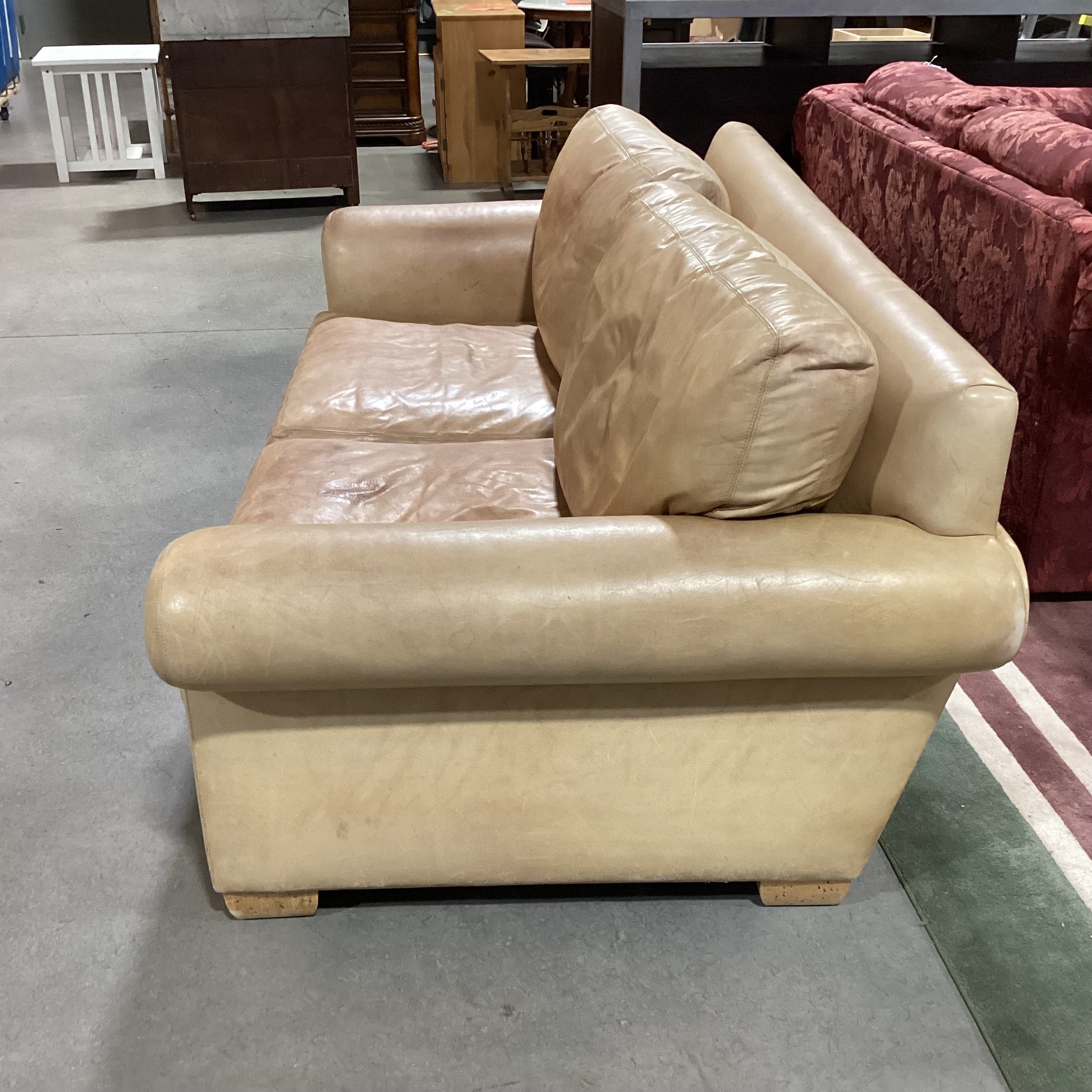 D Langston Blonde Leather Sofa 76"x 40"x 30"