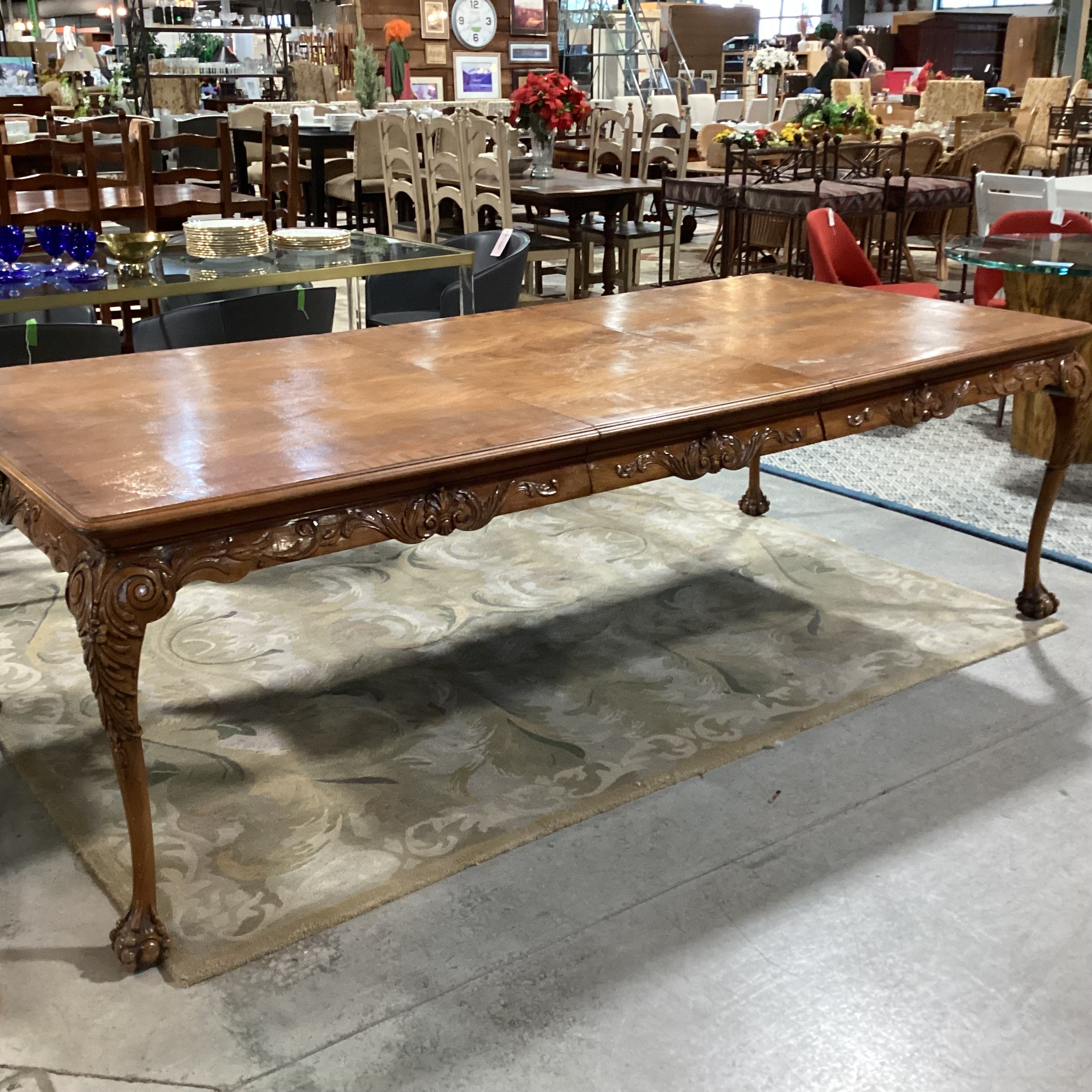 Ornate Carved Wood 1 Leaf Dining Table 72" to 97"x 45"x 30"