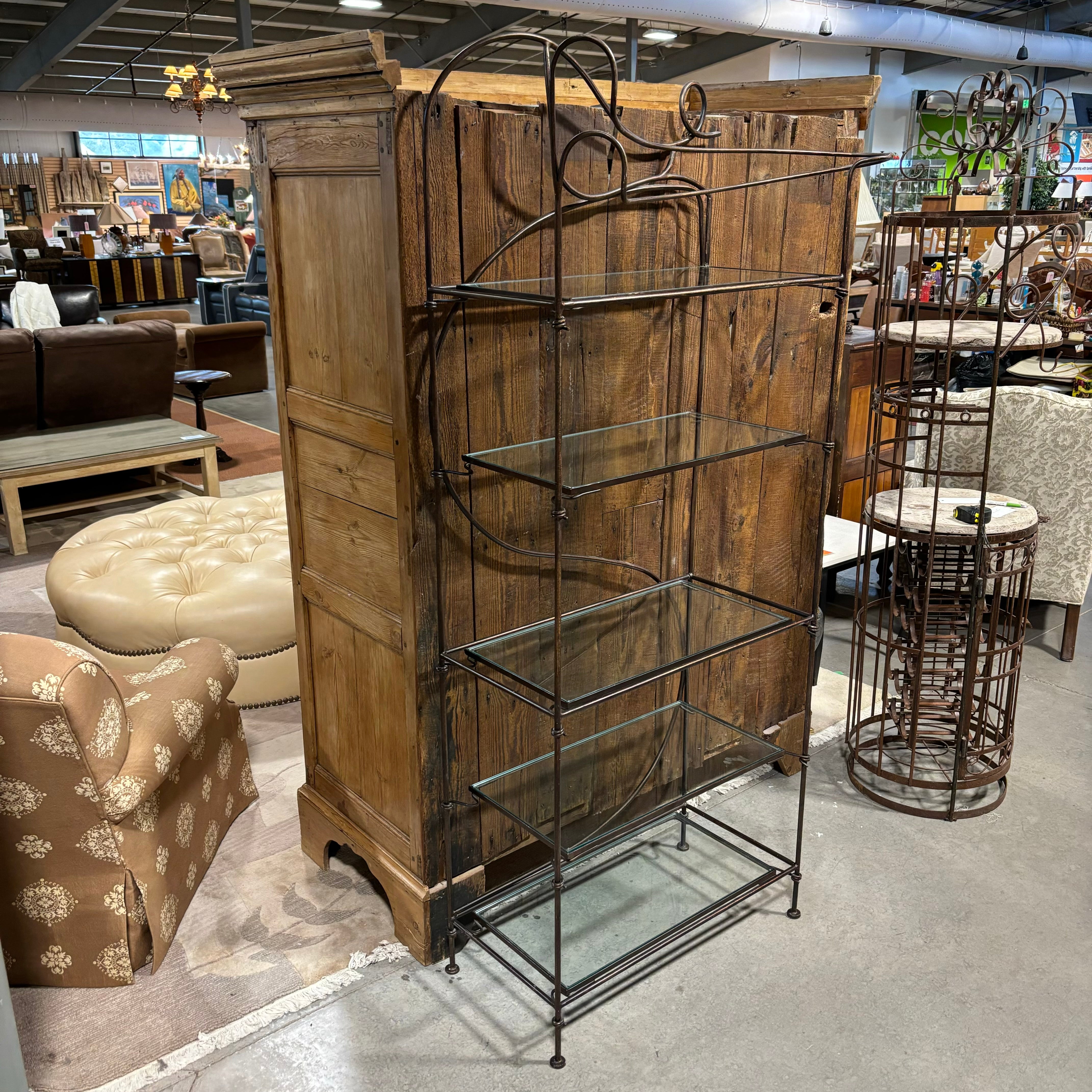 Ornate Wrought Iron & Glass 5 Shelf Display Bookshelf 38"x 19"x 81"