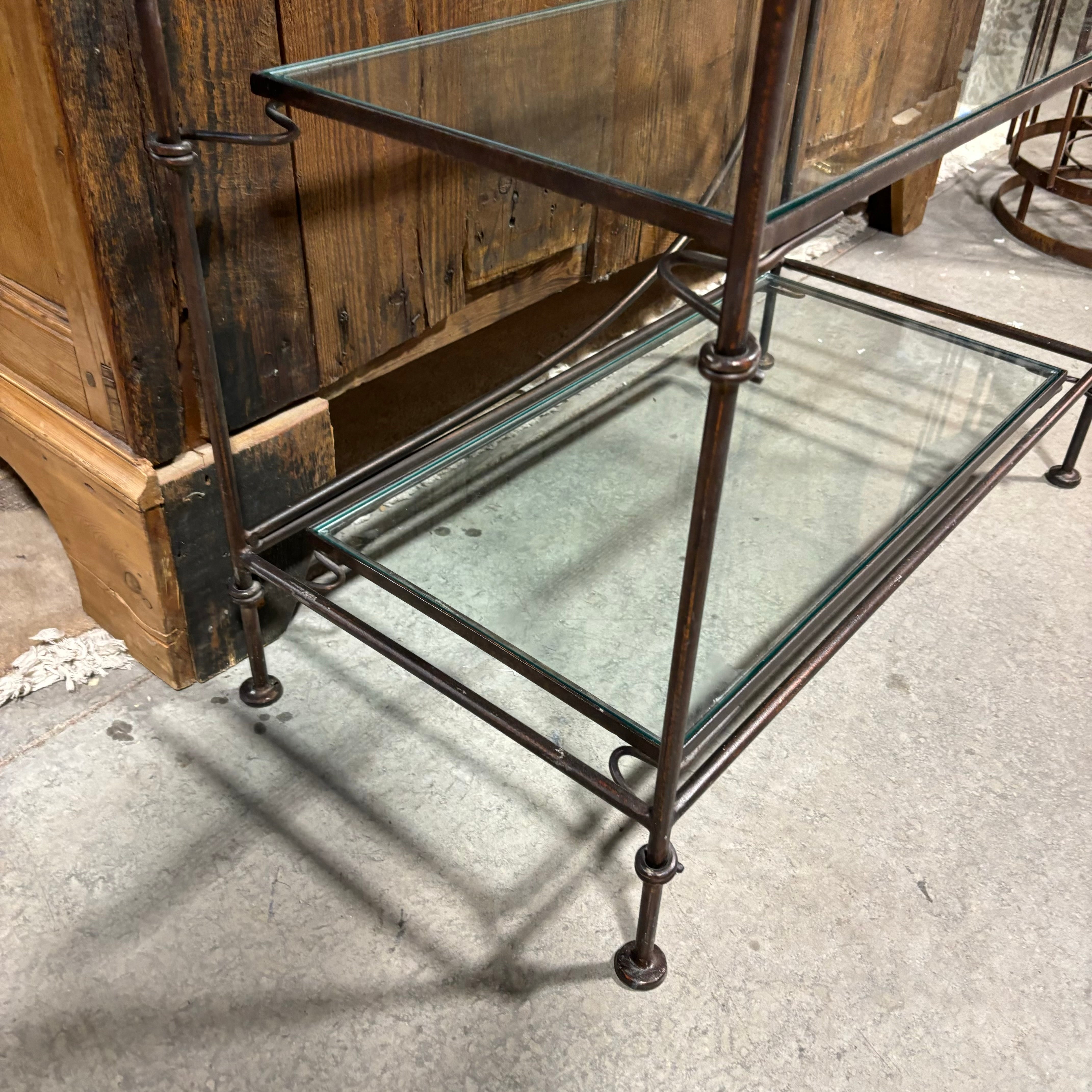 Ornate Wrought Iron & Glass 5 Shelf Display Bookshelf 38"x 19"x 81"