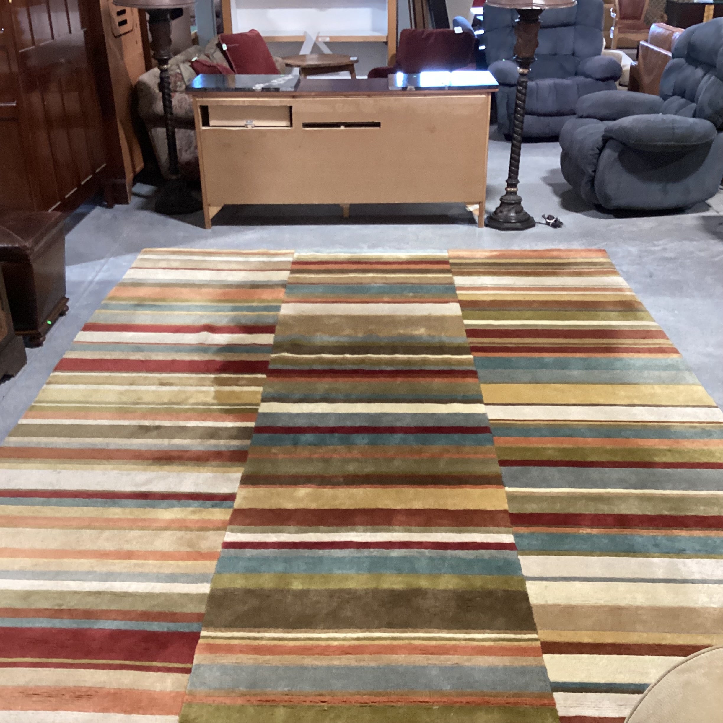 Olive Rust Cream & Blue Multi Hand Woven Wool Rug 8' 17"x 11' 8"