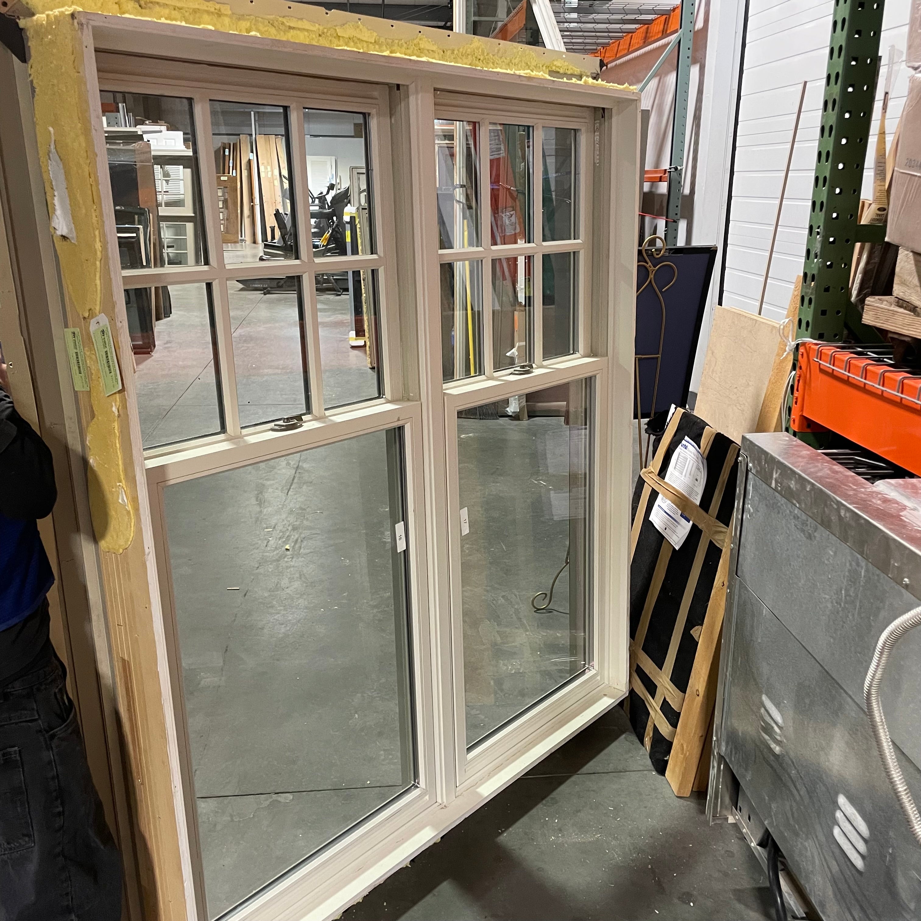 59.5"x 68.75"x 6.5" Tan Metal Clad Double Hung Upper 12 Glass Panes Fixed Exterior Window