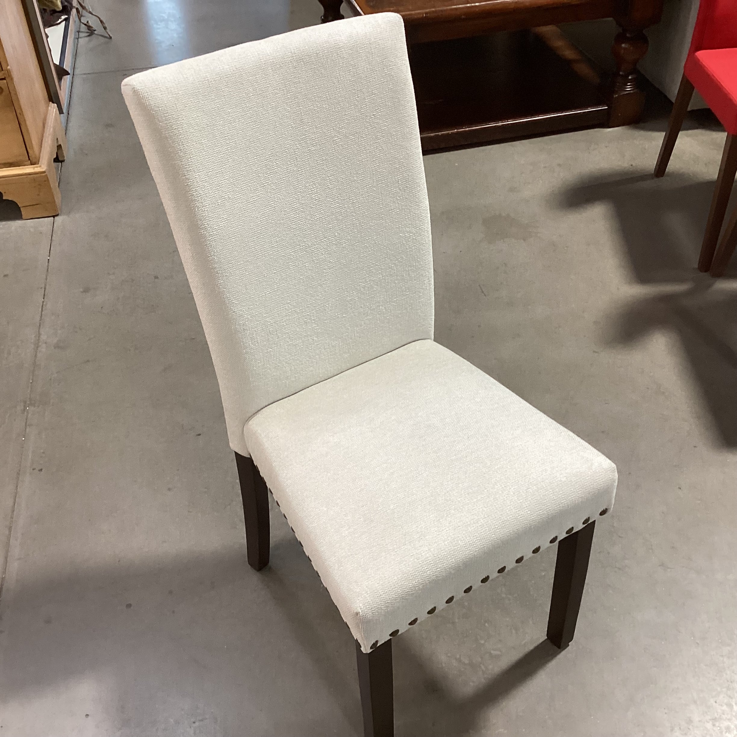 Colamy Ivory Woven Nailhead & Dark Finish Wood Dining Chair 19"x 24"x 38"