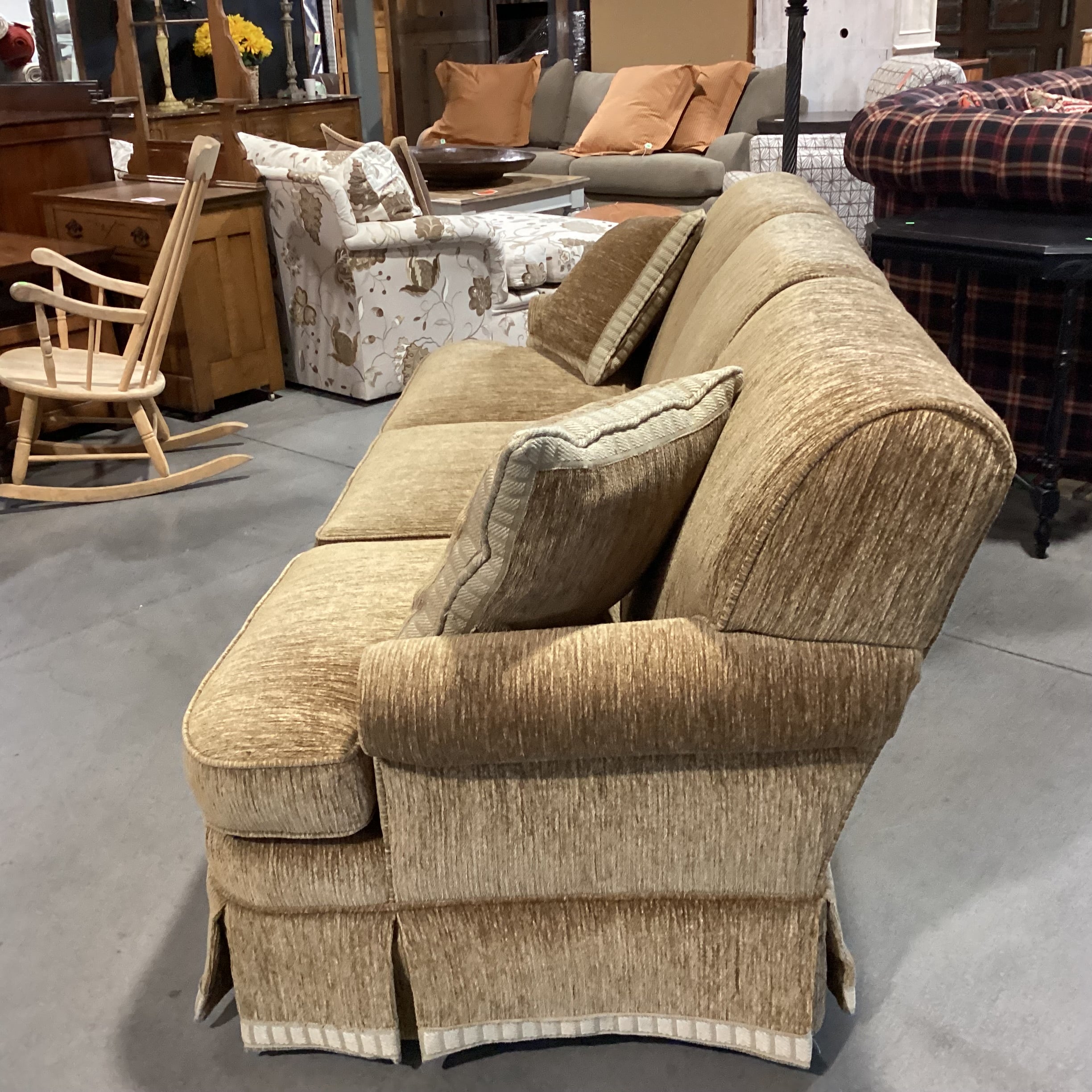 Custom Golden Moss Ribbed Texture Chenille Woven Sofa 86"x 38"x 35"