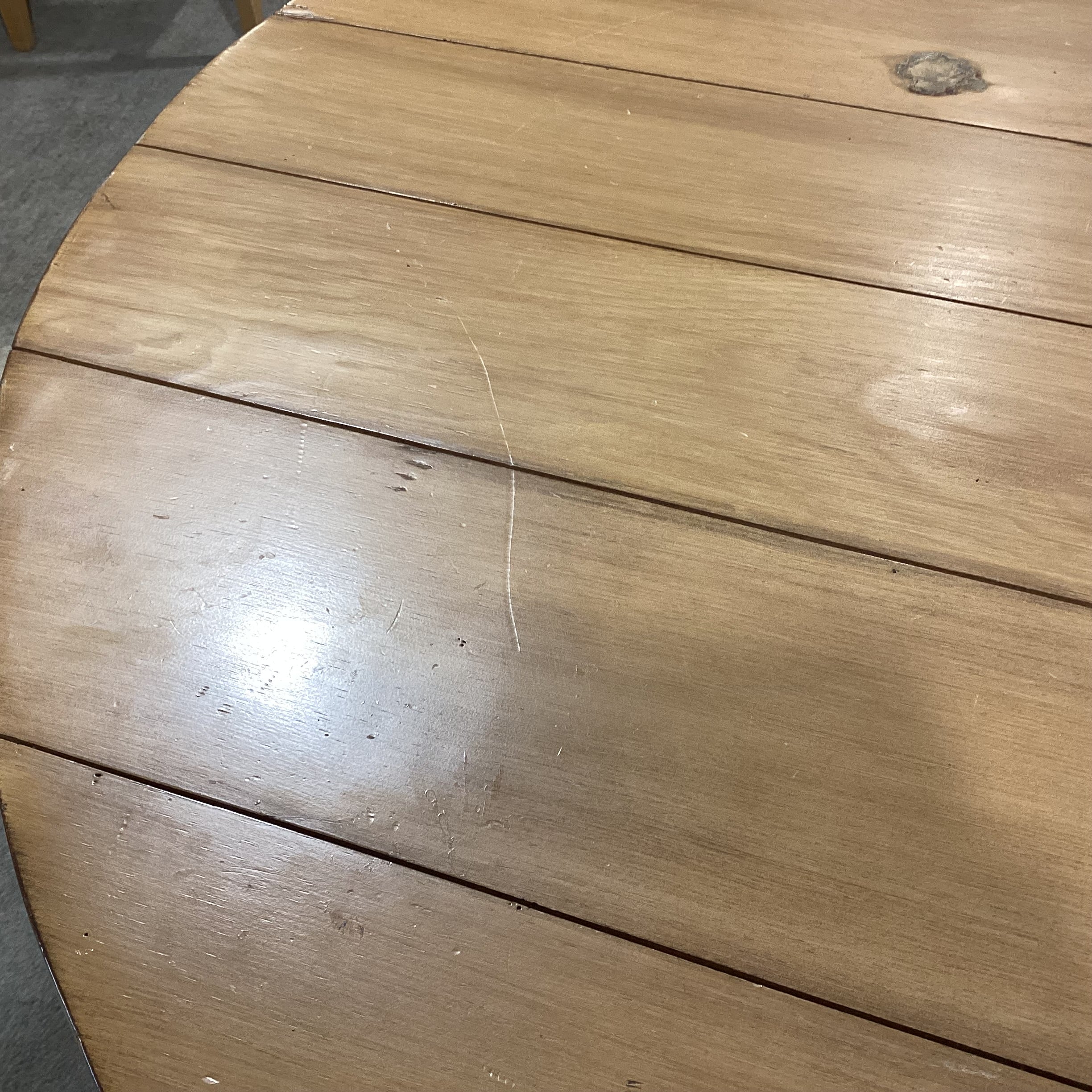 Round Pine Plank & Heavy Ornate Iron Dining Table 54" Diameter x 29.5"