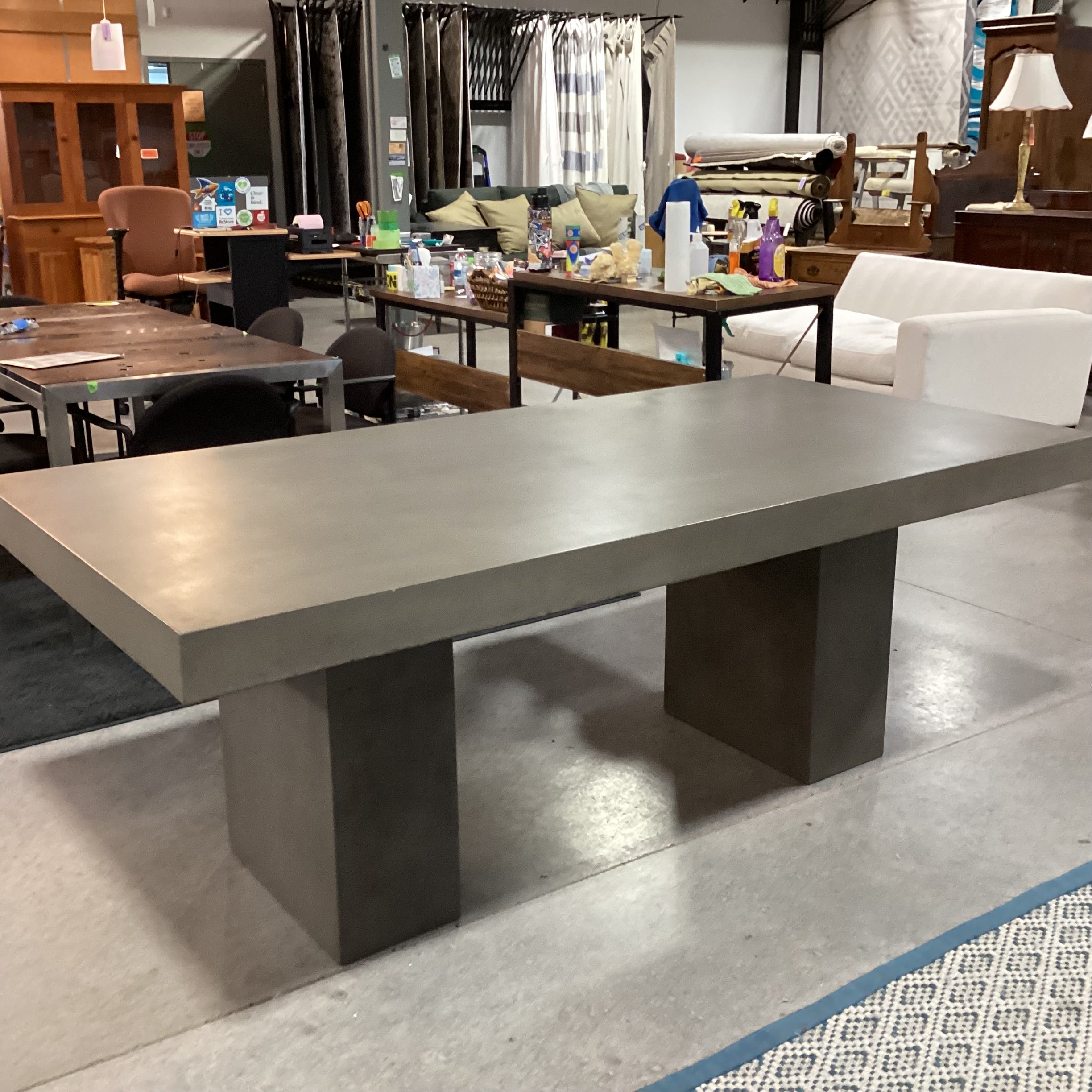 Concrete Double Pedestal Rectangle Dining Table 82.5"x 39.5"x 31"