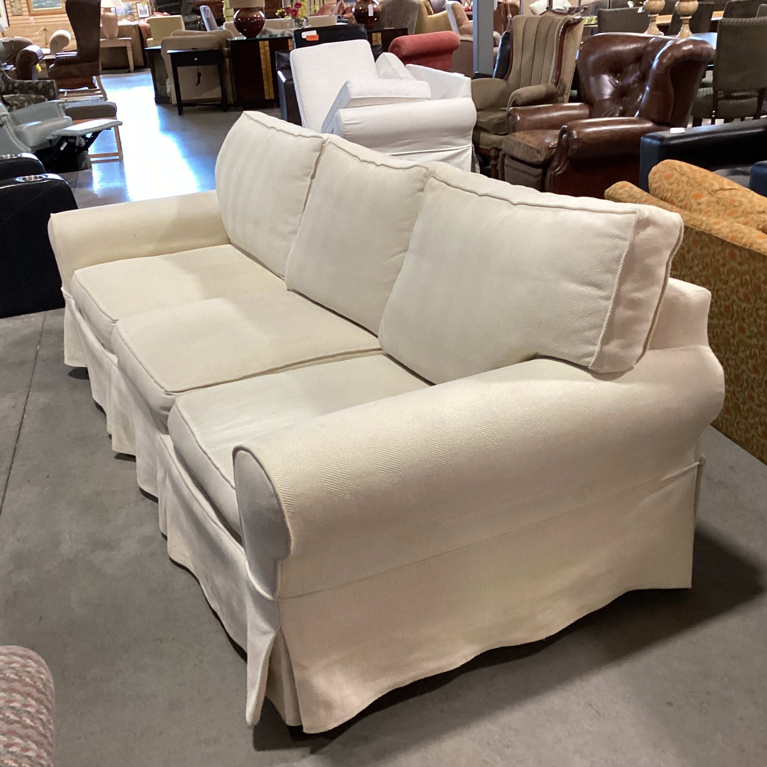Pottery Barn Cream Woven Slip Covered Sofa 94"x 41"x 30"