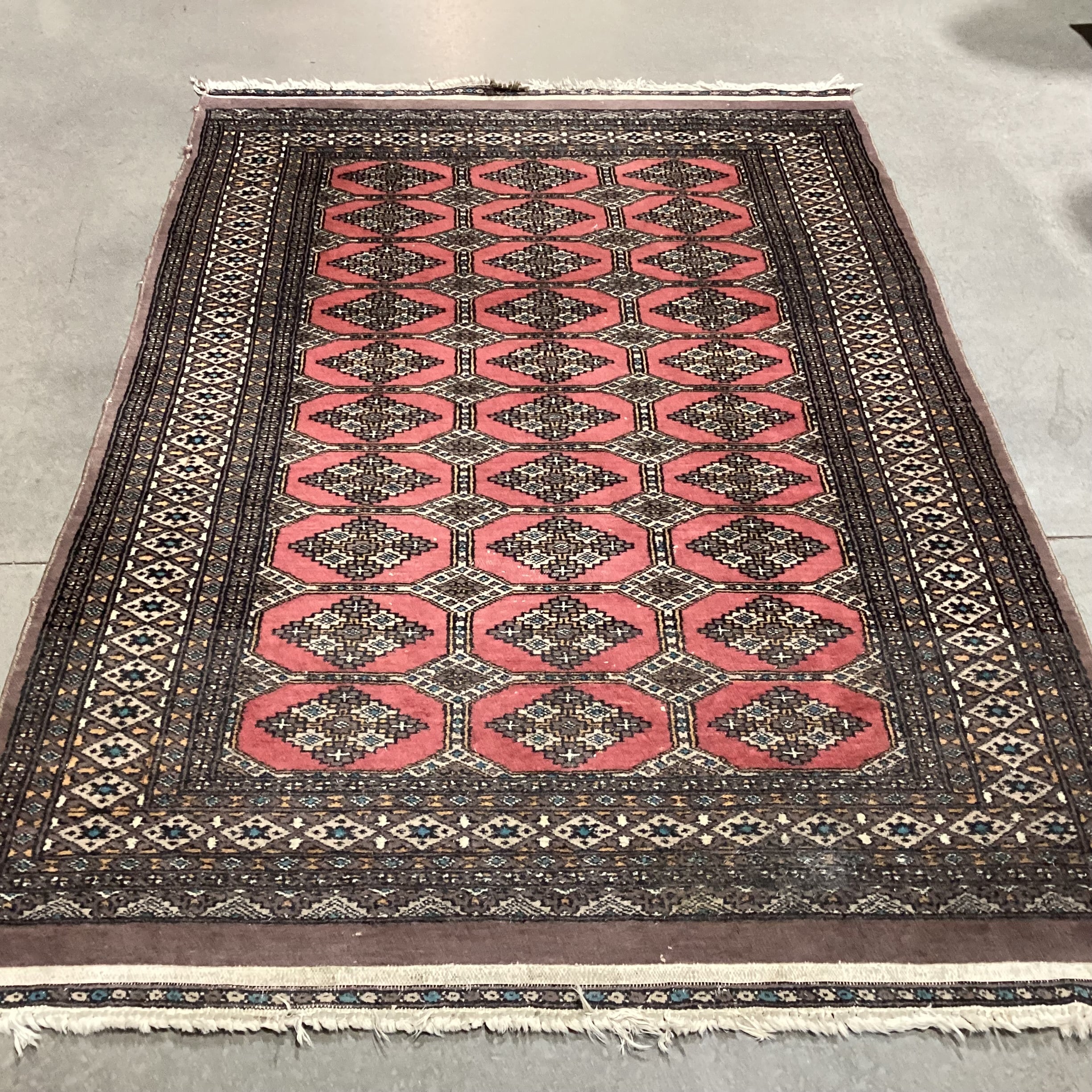 Vintage Pakistan Red Blue Brown Hand Woven Wool Rug 4'3"x 6'7"