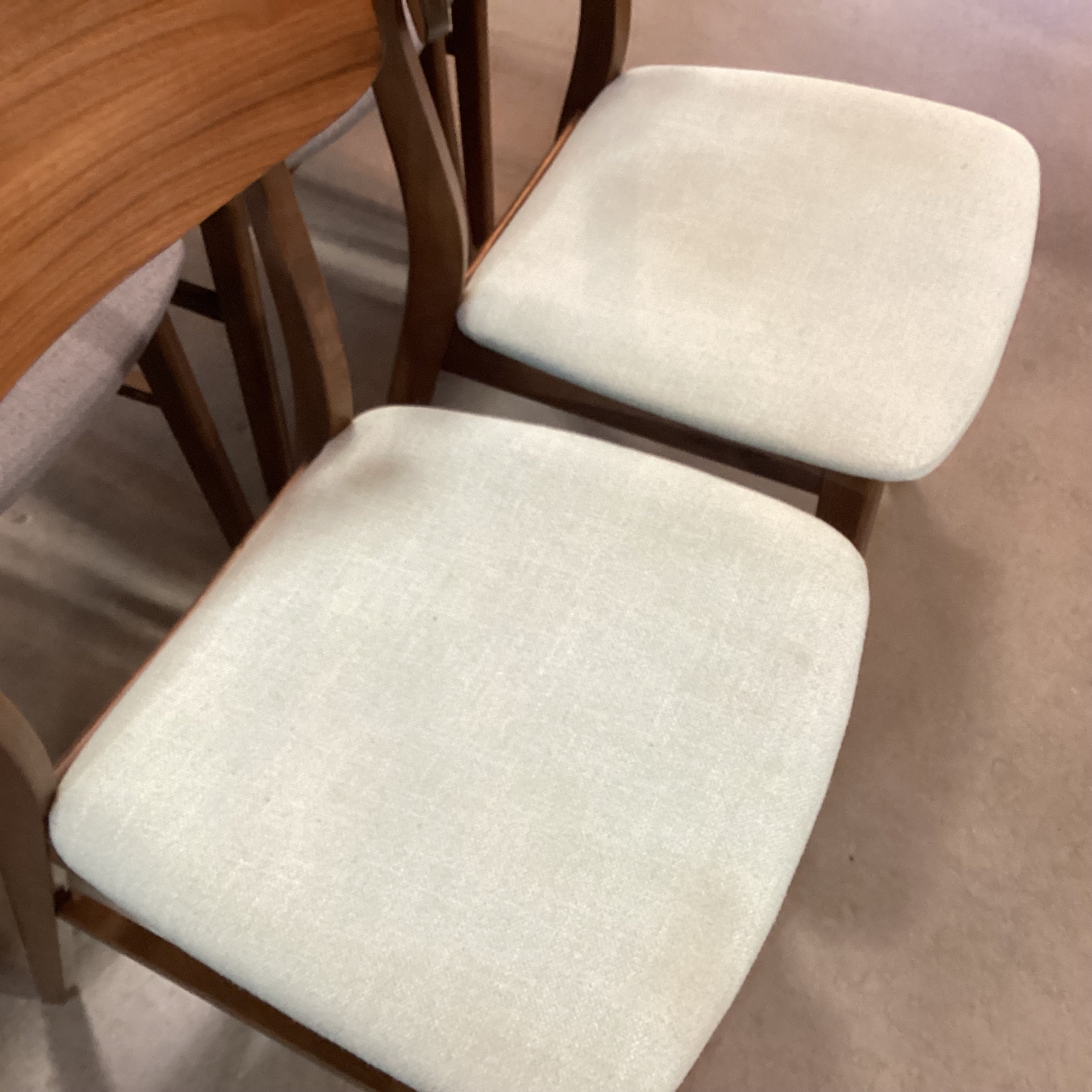 SET of 6 Mid Century Style Walnut Blue & Grey Seat Dining Chairs 18"x 18"x 30.5"