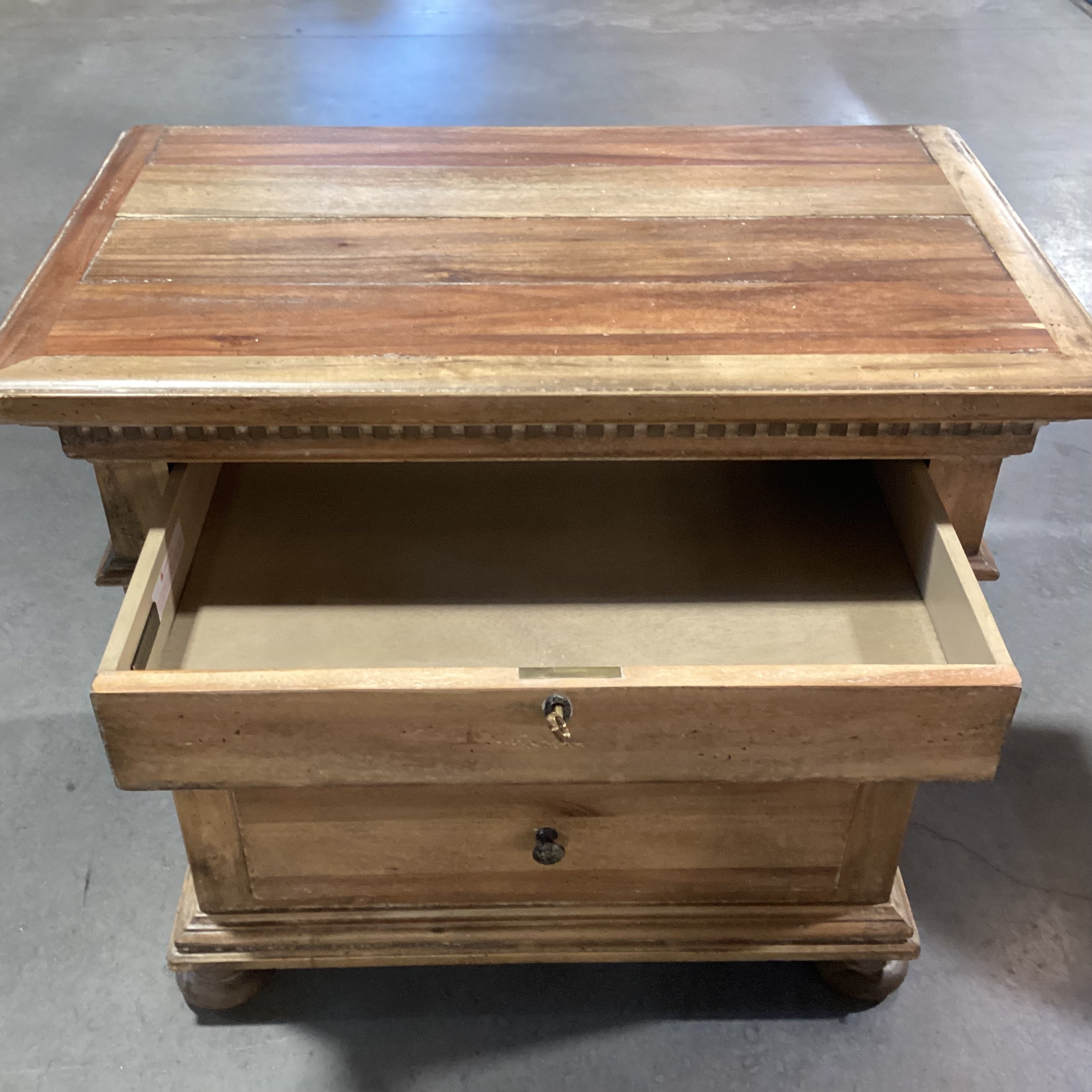 Restoration Hardware St James Natural Distressed Carved Wood 3 Drawer Night Stand 32"x 19.5"x 30"