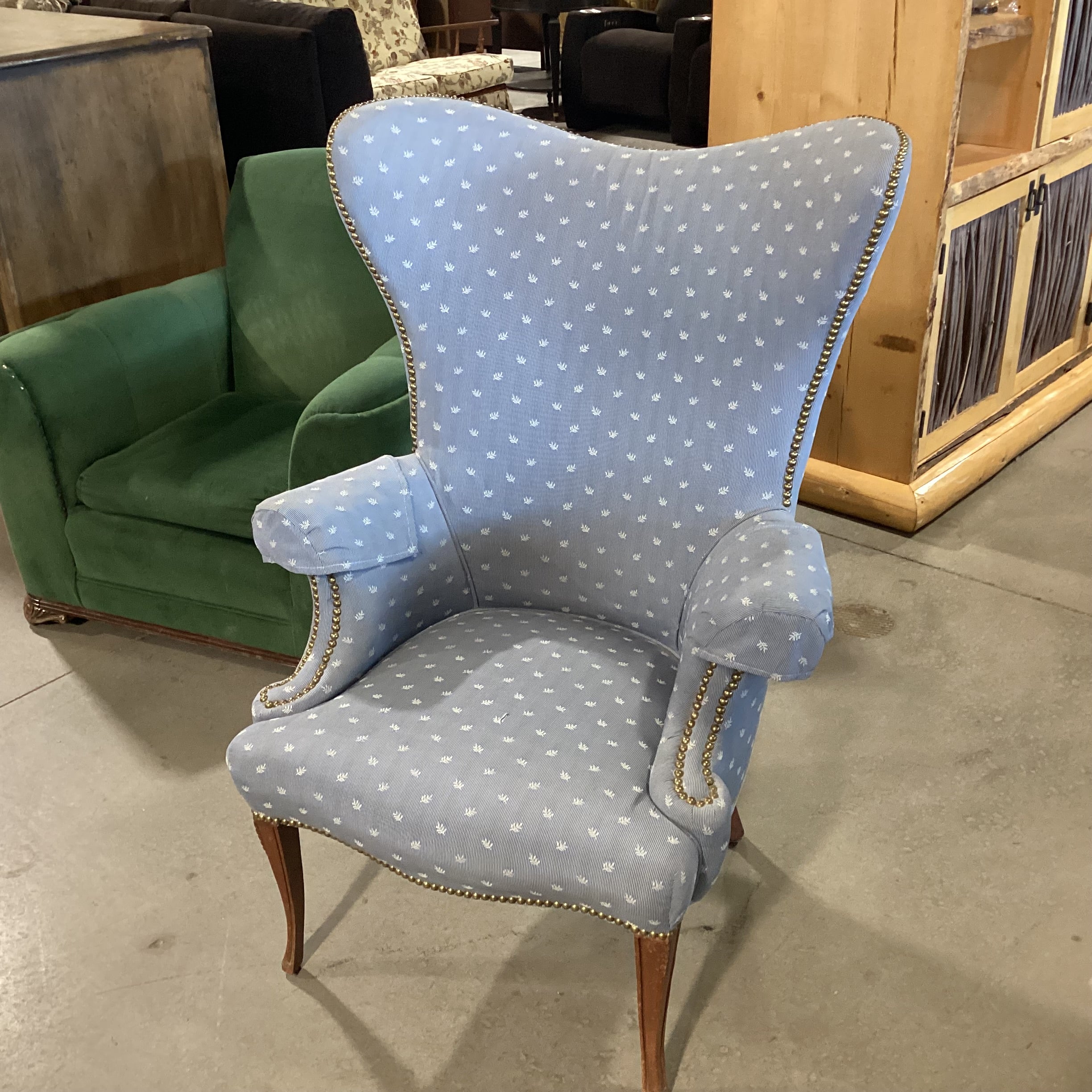 Light Blue Upholstered Nailhead Accent Wing Chair 32"x 32"x 44"