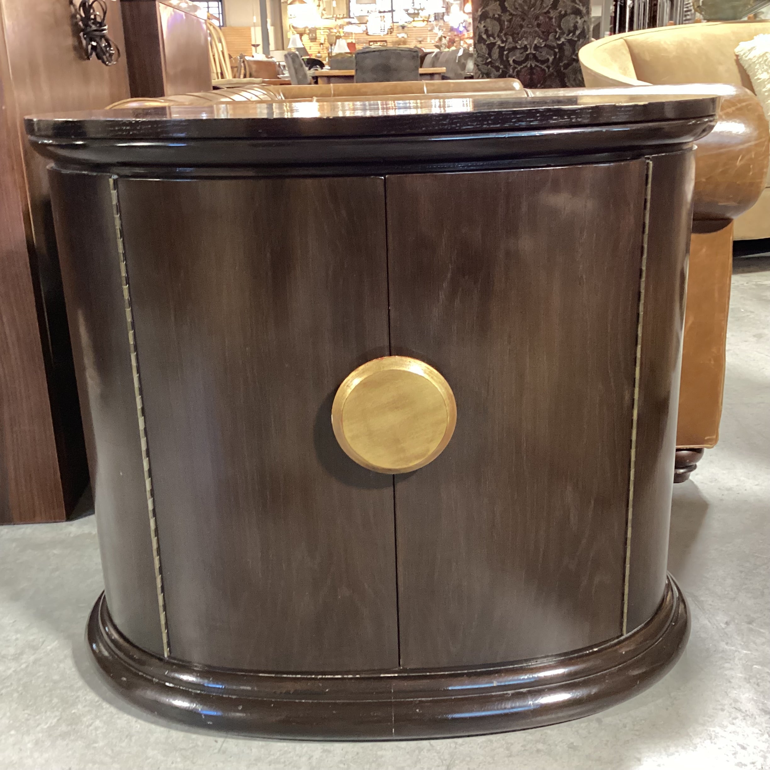 Dark Finish Solid Wood Oval 2 Door Cabinet End Table 32.5"x 21"x 29"
